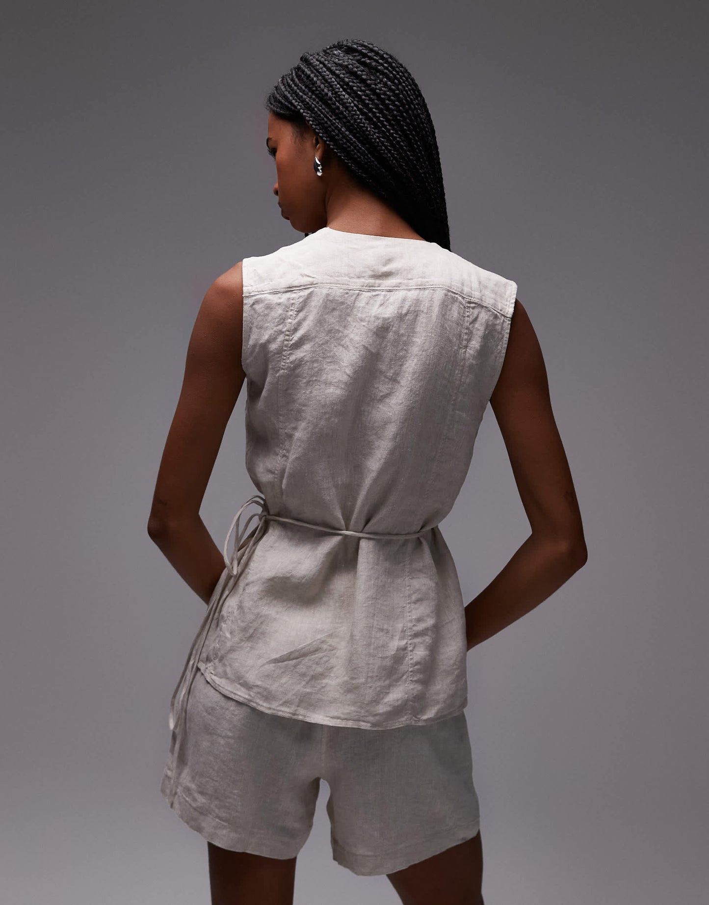 ARKET linen sleeveless shirt with tie wrap front in beige