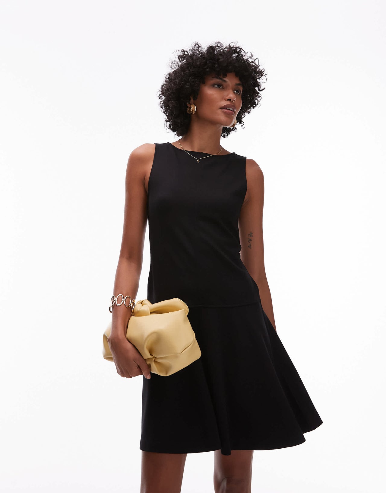 & Other Stories jersey boat neck mini dress with skater hem in black