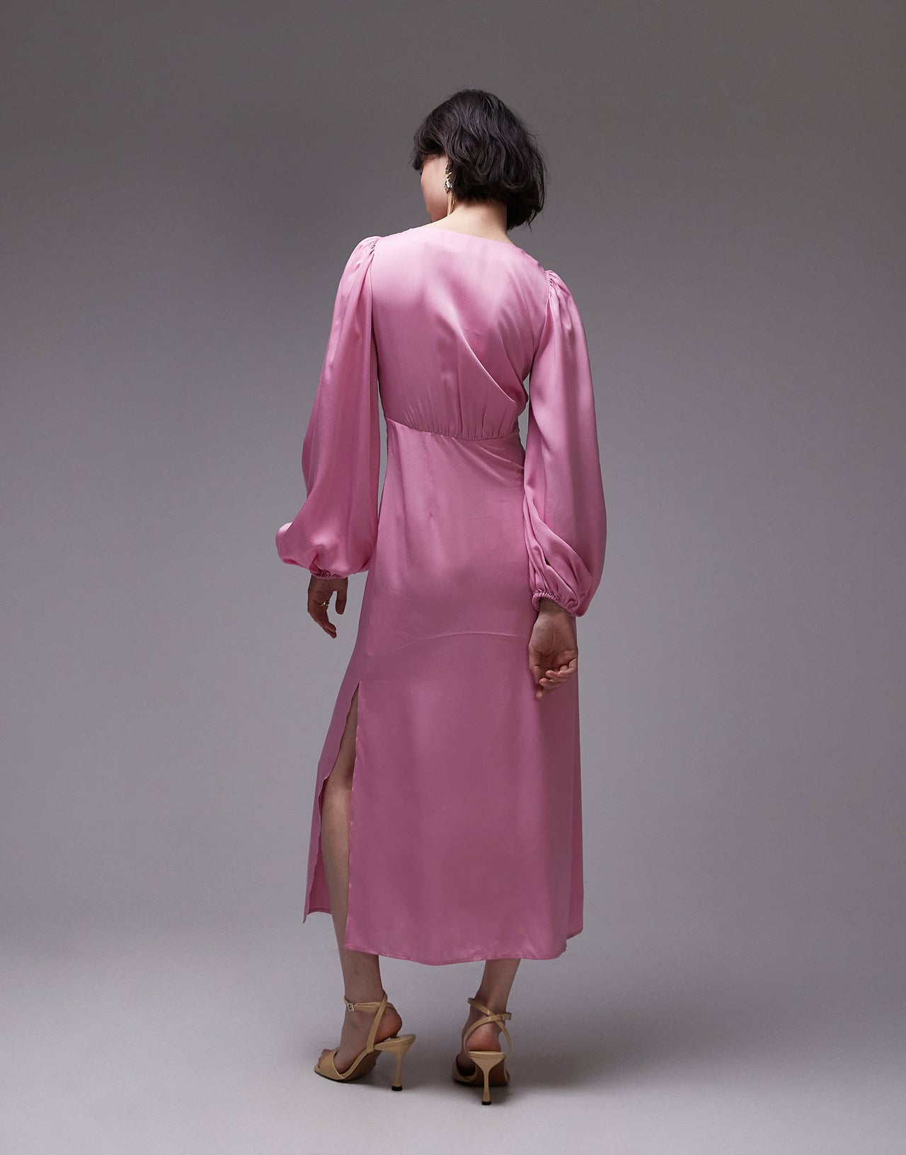 & Other Stories midi dress with side splits and volume sleeves in pink