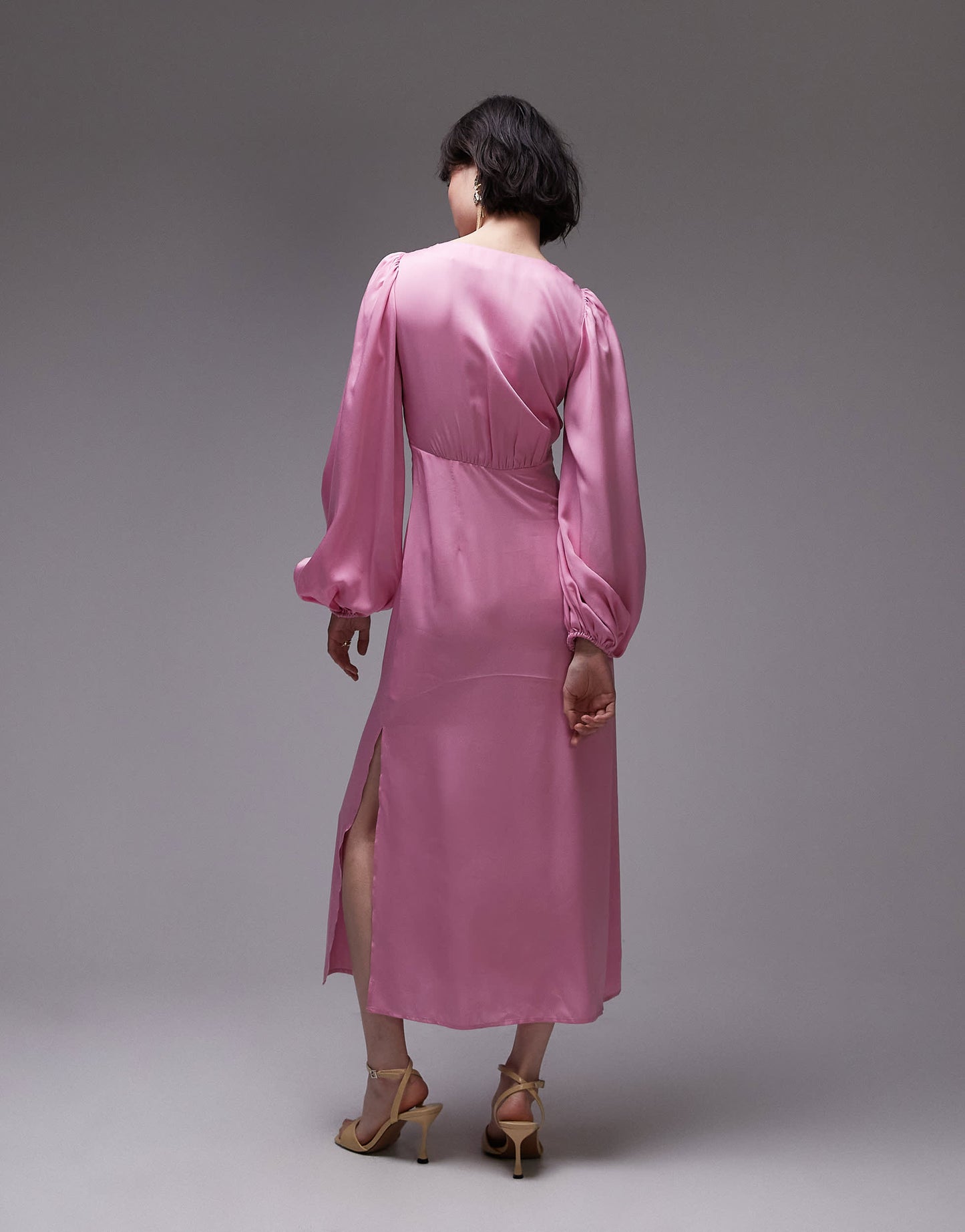 & Other Stories midi dress with side splits and volume sleeves in pink