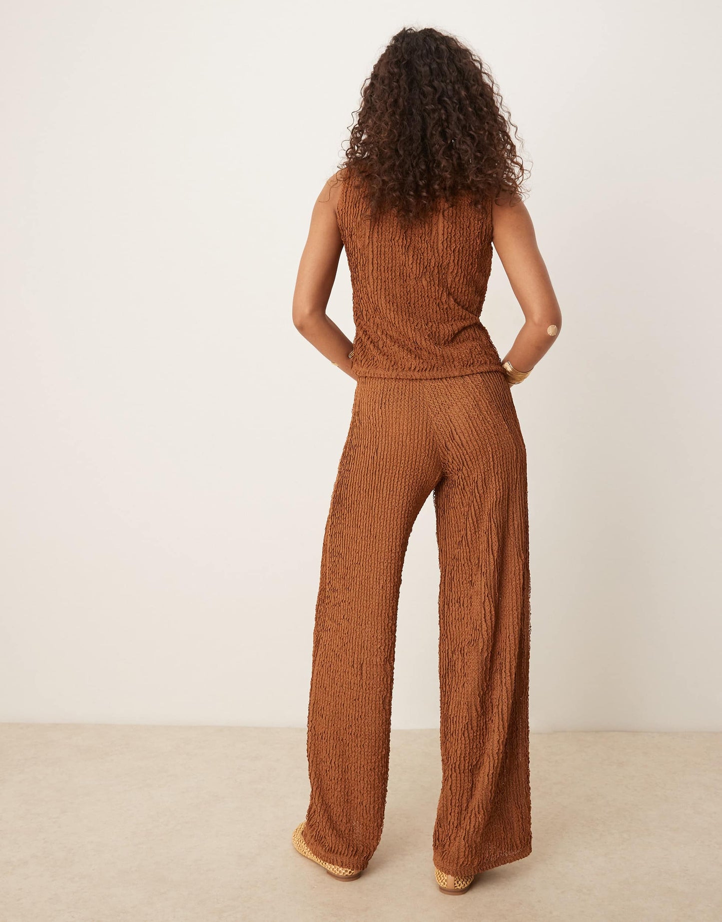 ASOS DESIGN co-ord textured wide leg in brown
