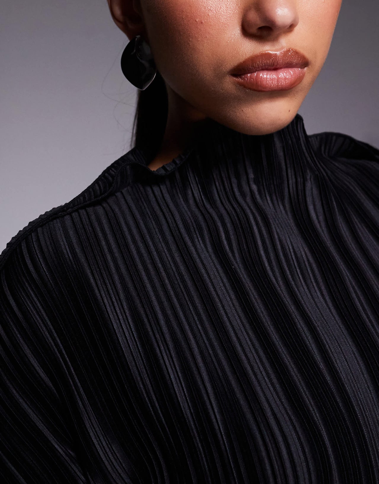 ASOS DESIGN plisse long cocoon sleeve mini dress with waist seam in black