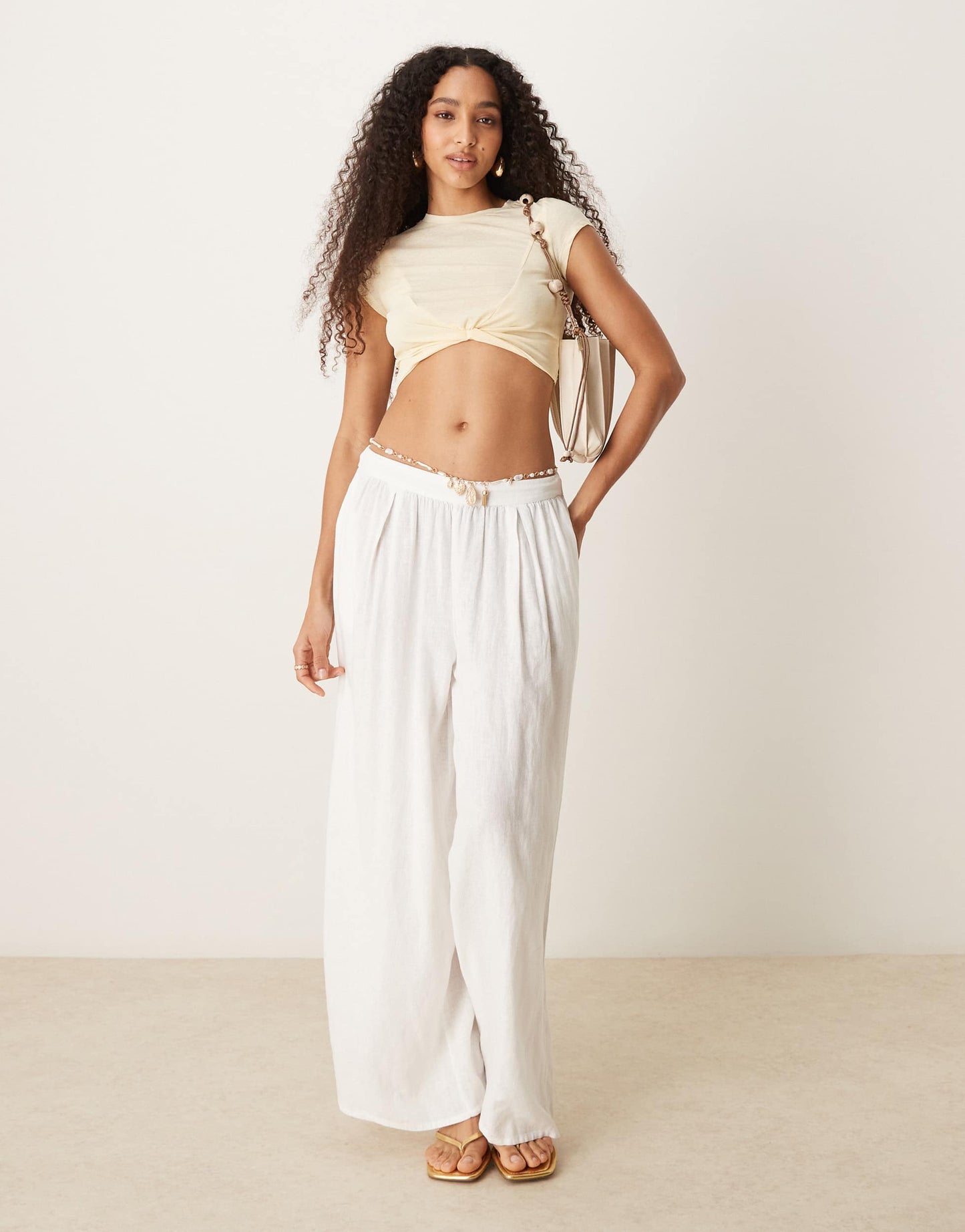 ASOS DESIGN knot front mesh short sleeve crop top in almond