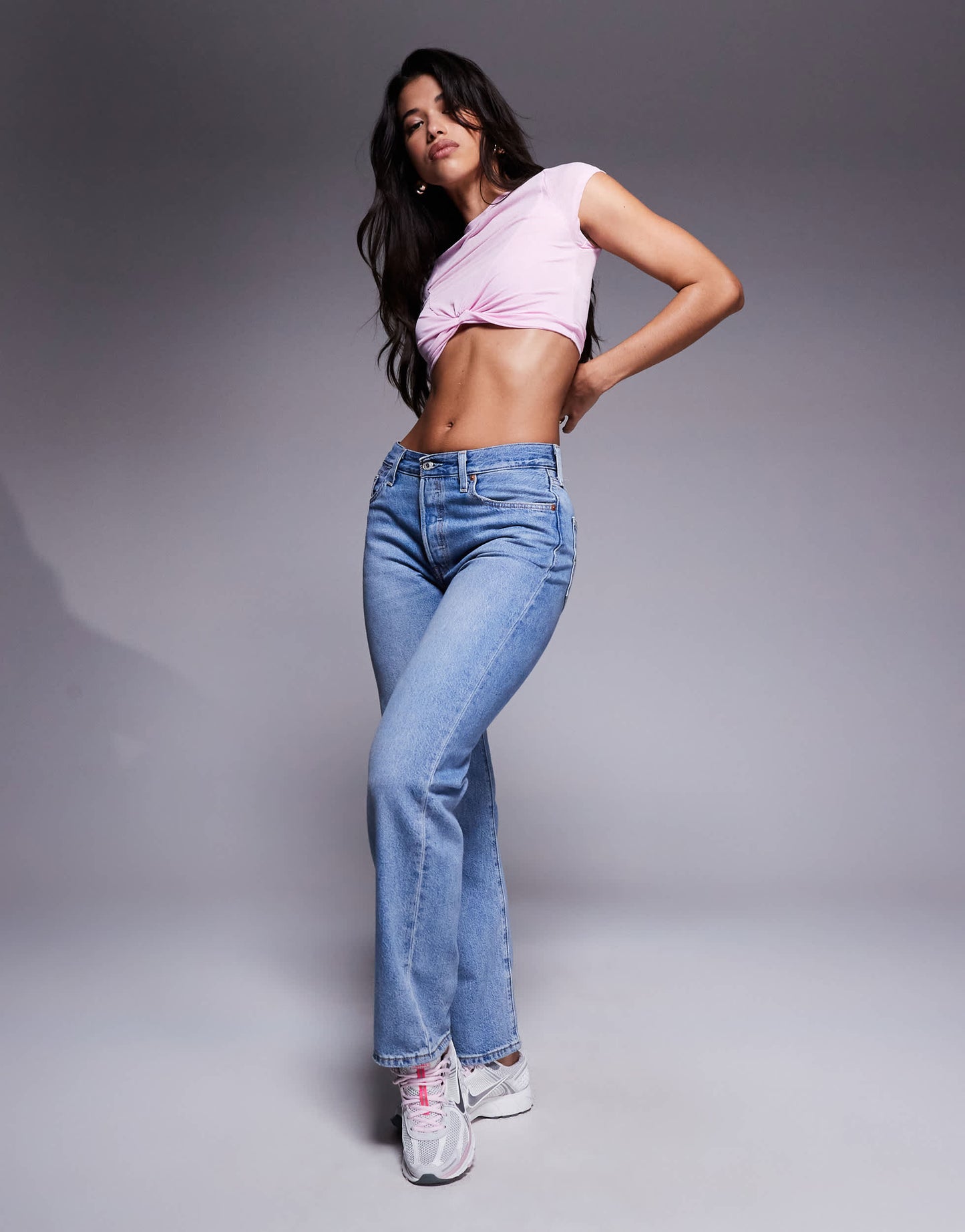 ASOS DESIGN knot front mesh short sleeve crop top in pink