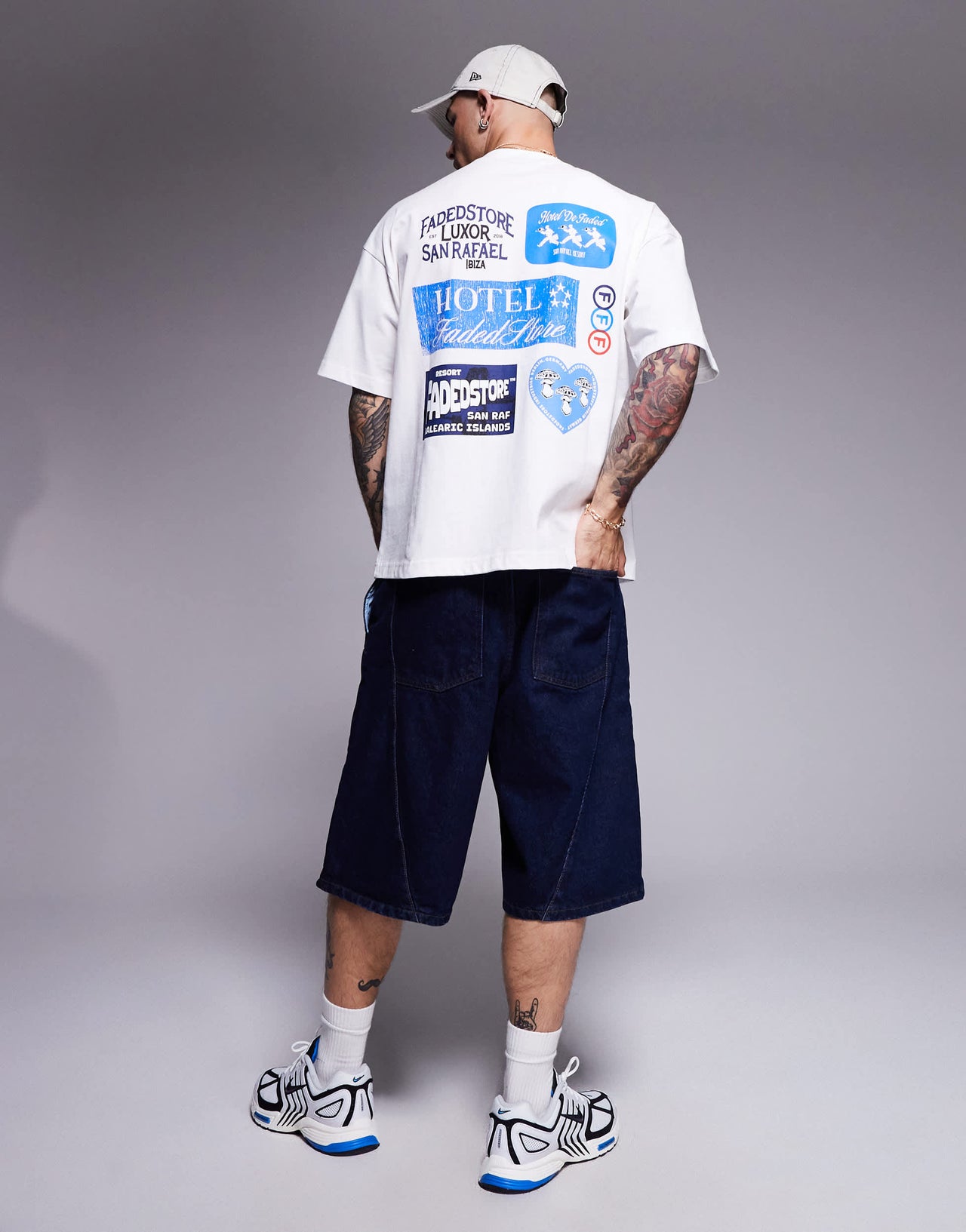 Faded Store lugage graphic back print t-shirt in cream