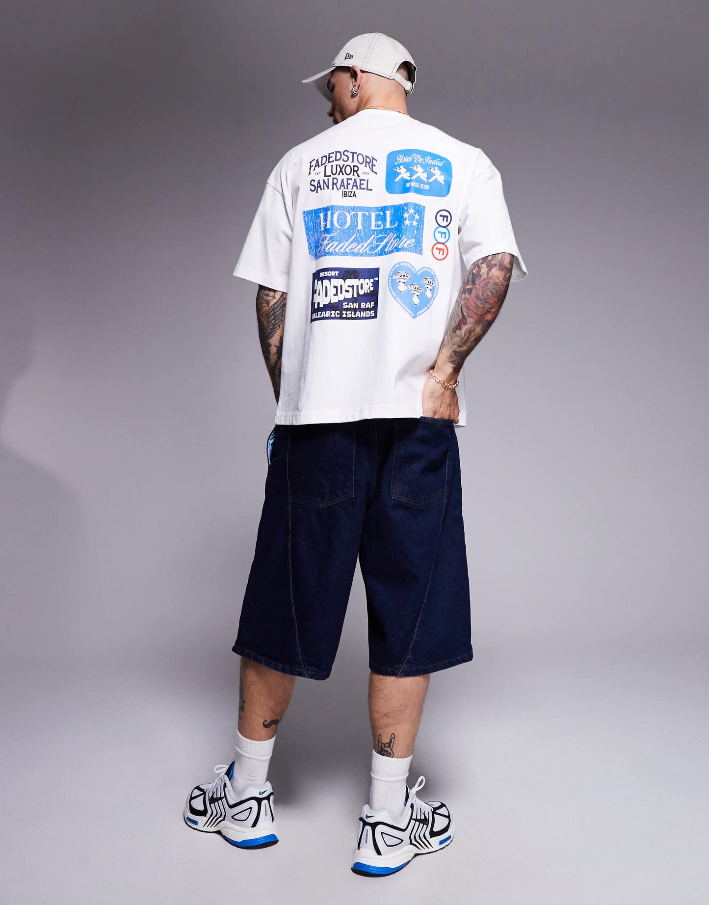 Faded Store lugage graphic back print t-shirt in cream