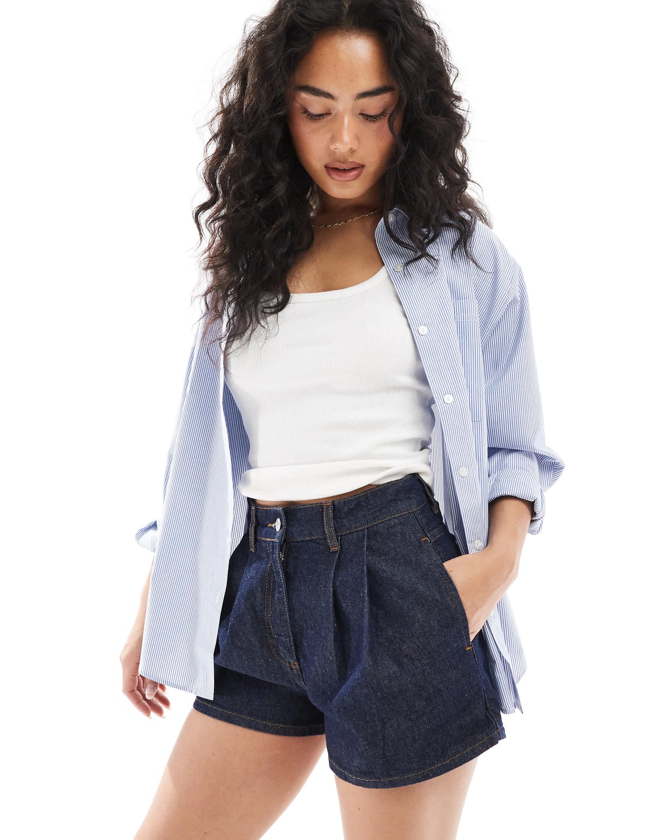 ASOS DESIGN denim pleated short in indigo