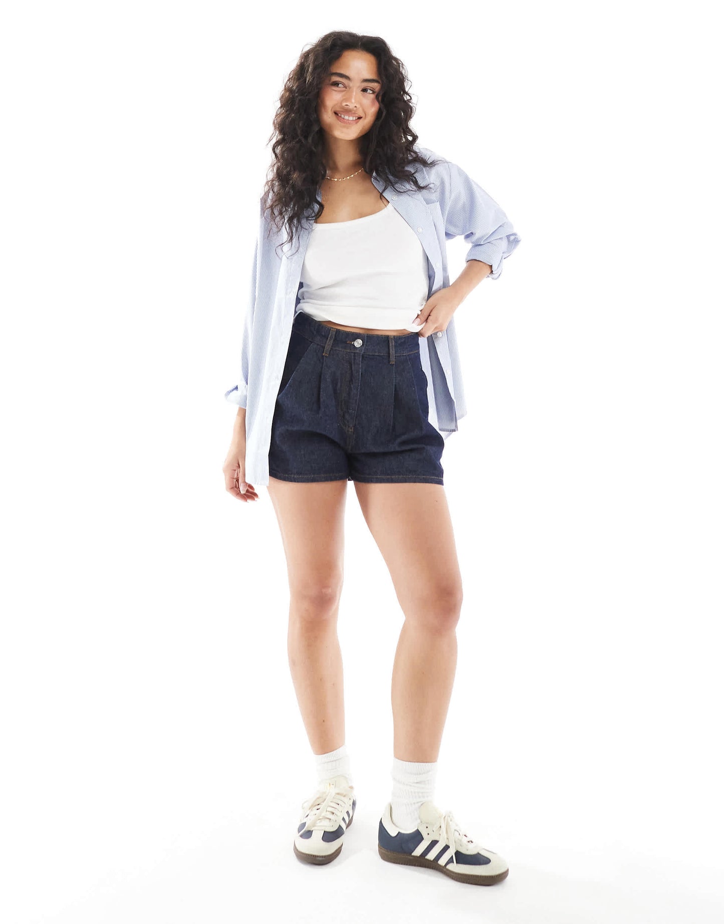 ASOS DESIGN denim pleated short in indigo