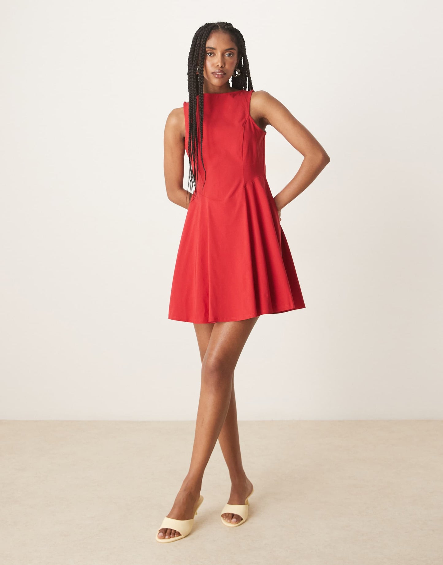 ASOS DESIGN bengaline sleeveless skater skirt mini dress with open back in red