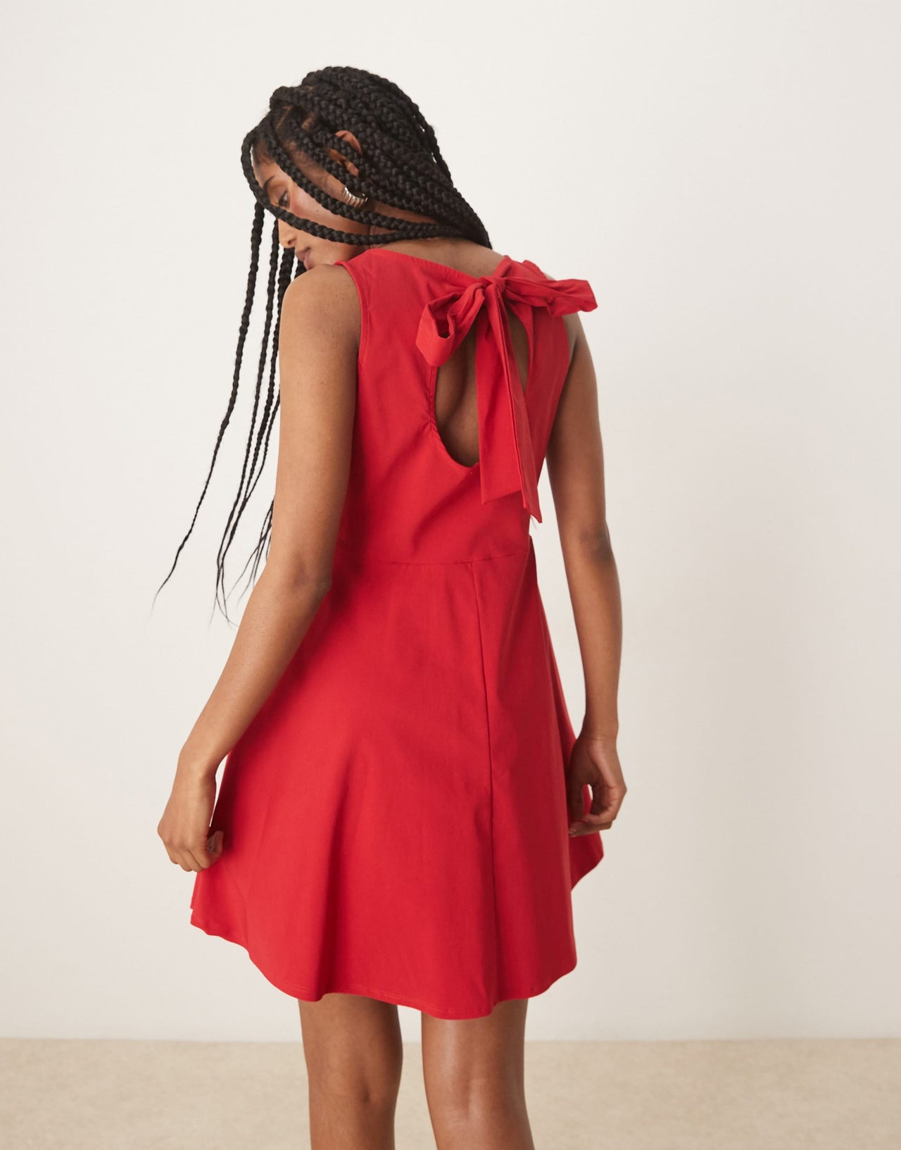 ASOS DESIGN bengaline sleeveless skater skirt mini dress with open back in red