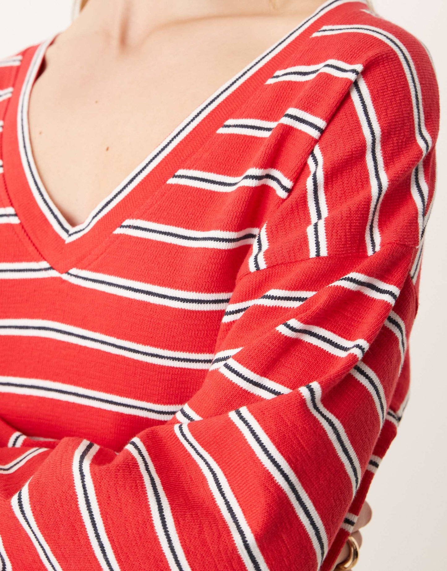 ASOS DESIGN V front long sleeve T-shirt mini dress in red stripe