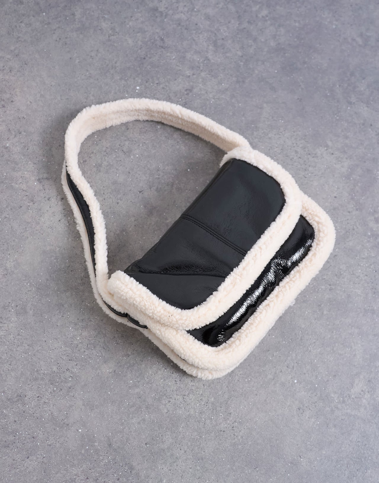Topshop Solo borg trim shoulder bag in black & white