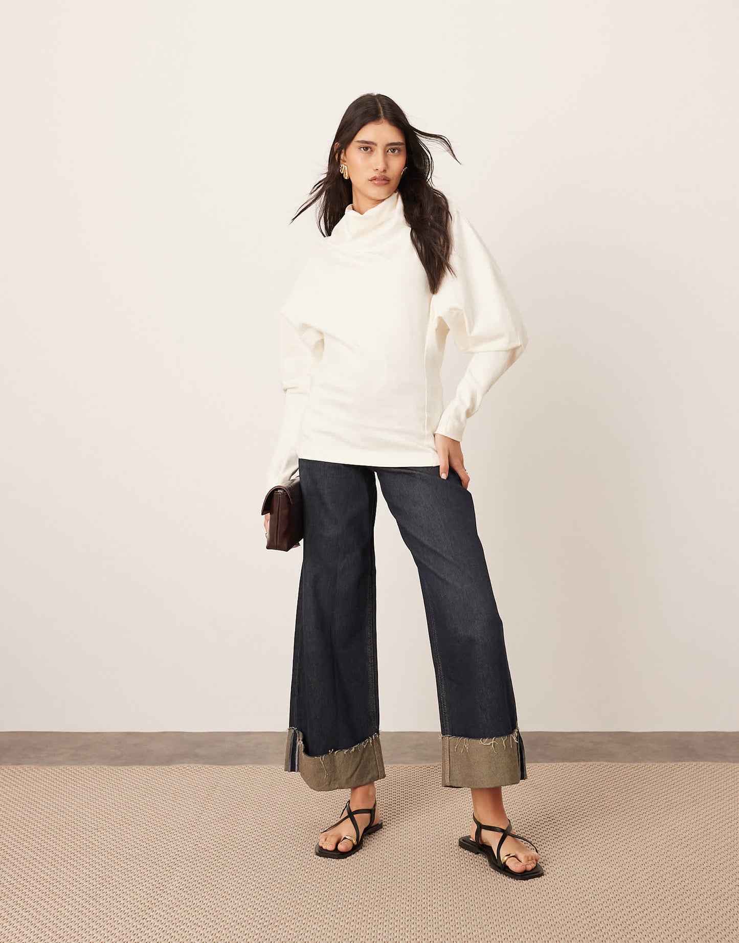 ARRANGE sculptural jersey longline top in cream