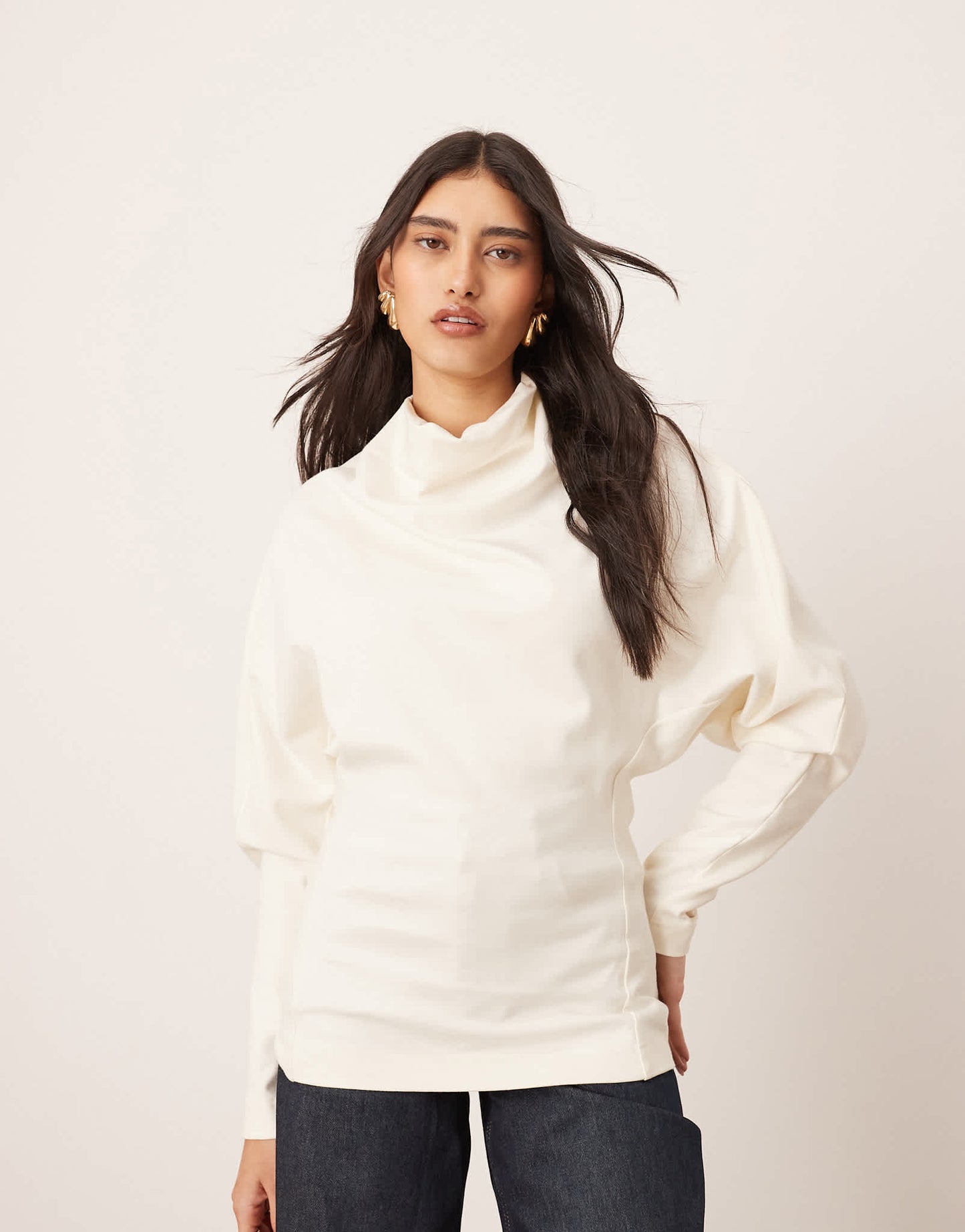 ARRANGE sculptural jersey longline top in cream