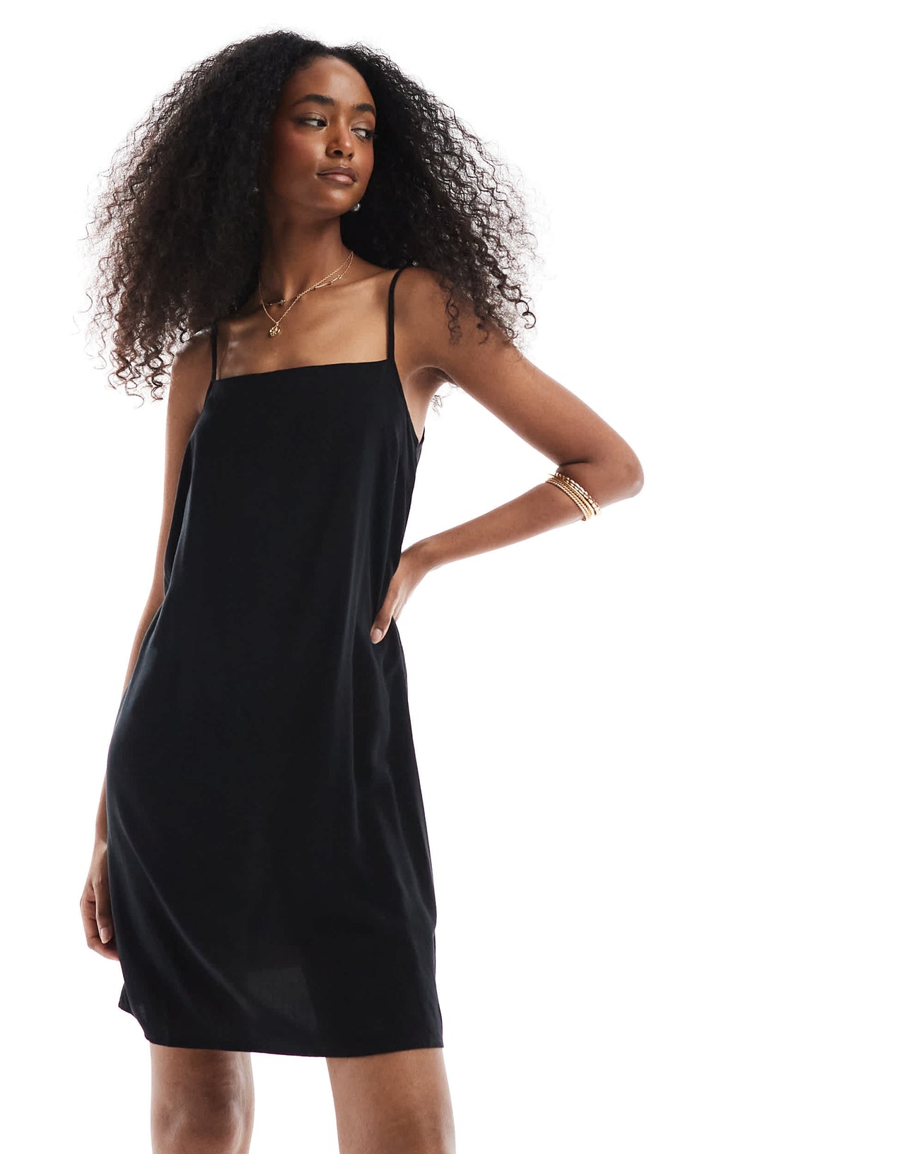 Vero Moda sqaure neck cami mini dress in black