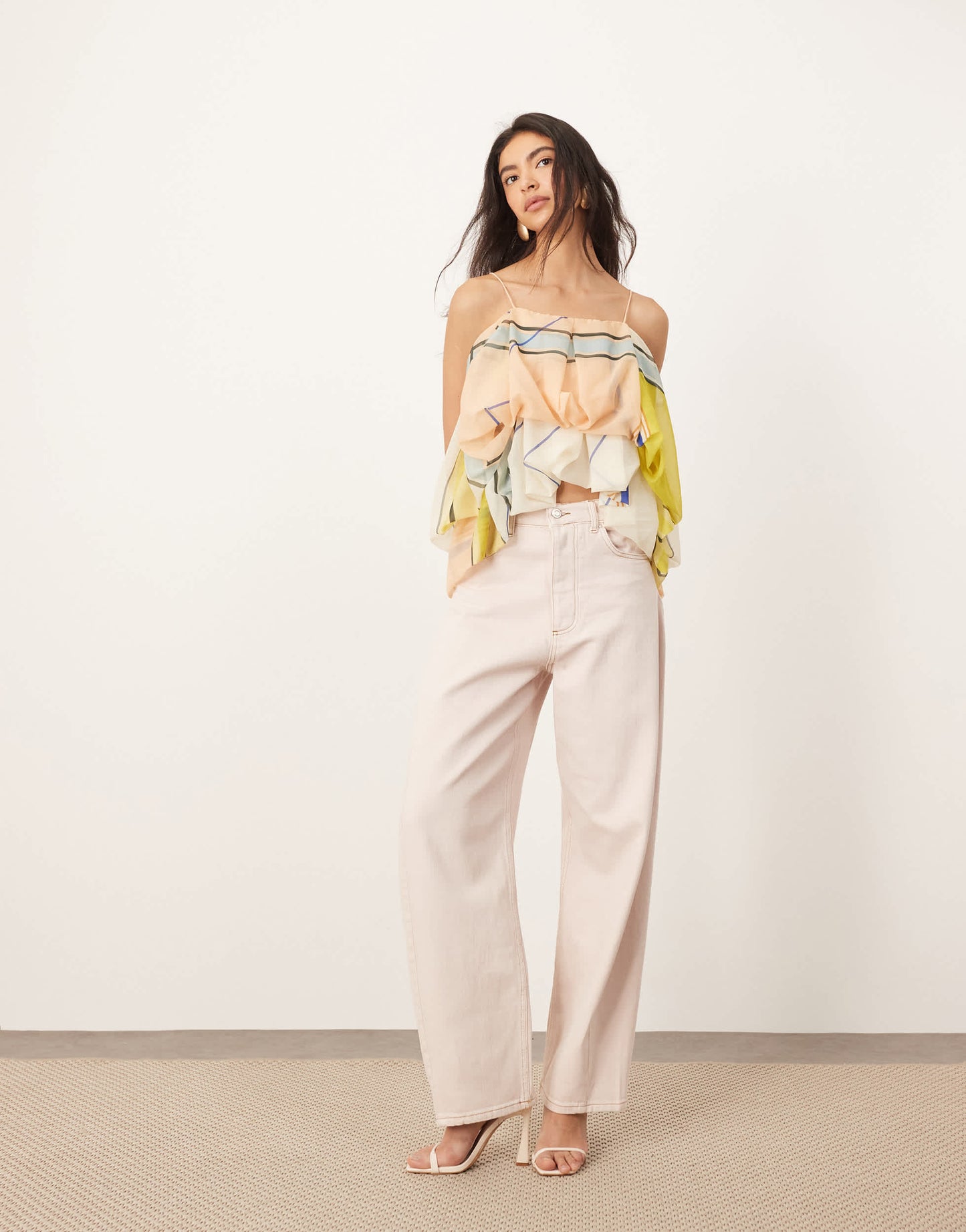 ARRANGE Eden denim barrel leg high waist jean in light pink