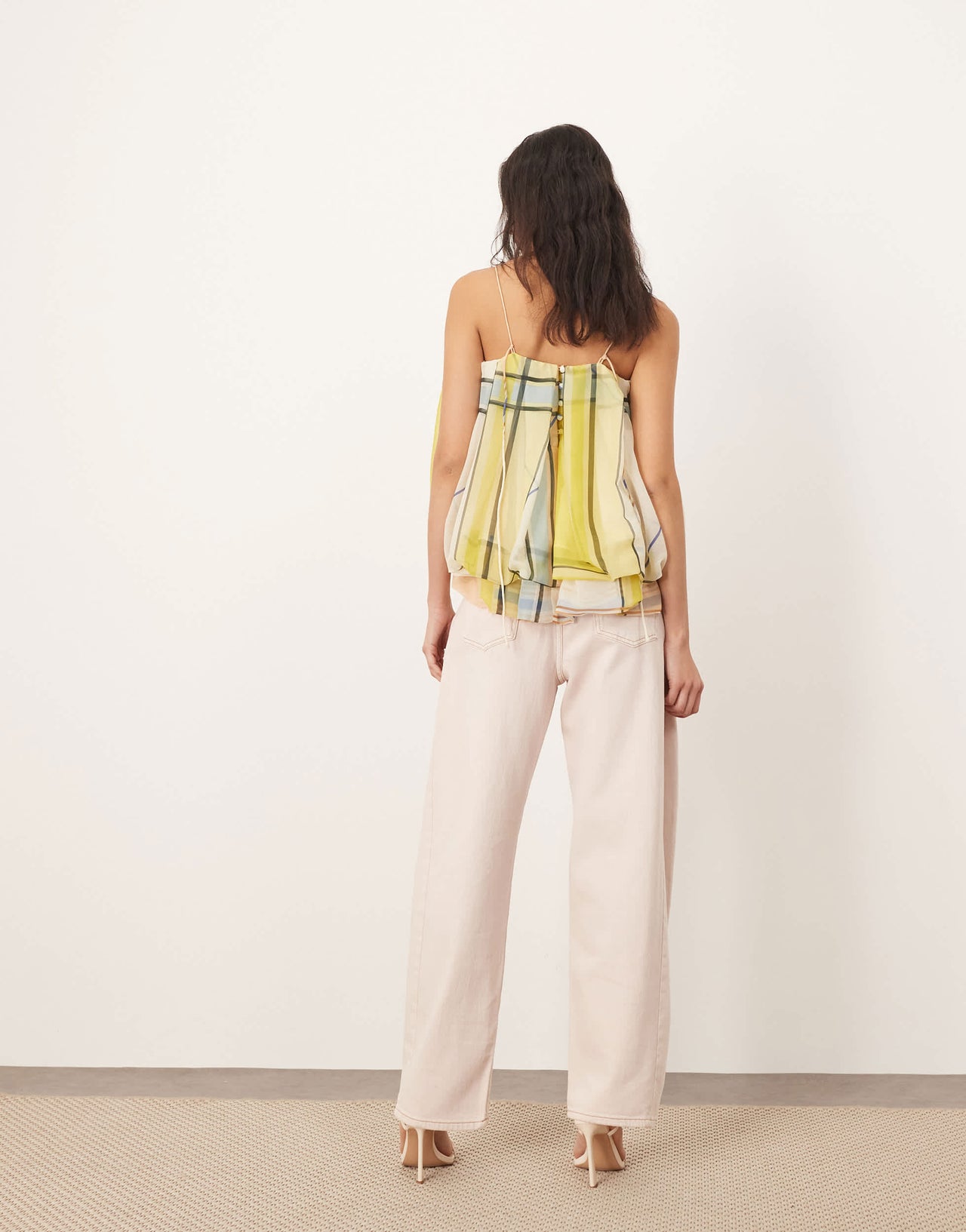 ARRANGE Eden denim barrel leg high waist jean in light pink