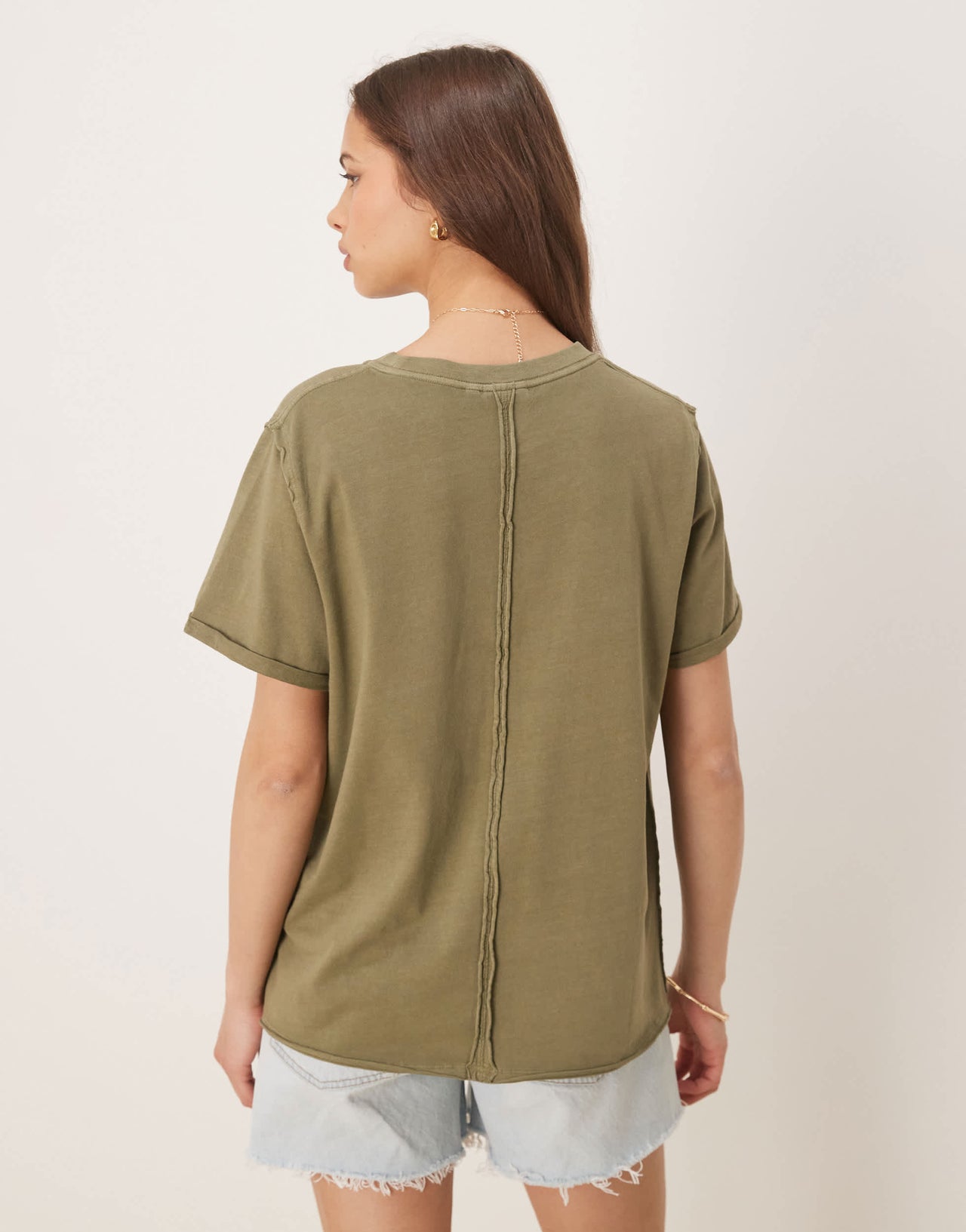 ASOS DESIGN slouchy raw edge regular fit t-shirt in washed khaki