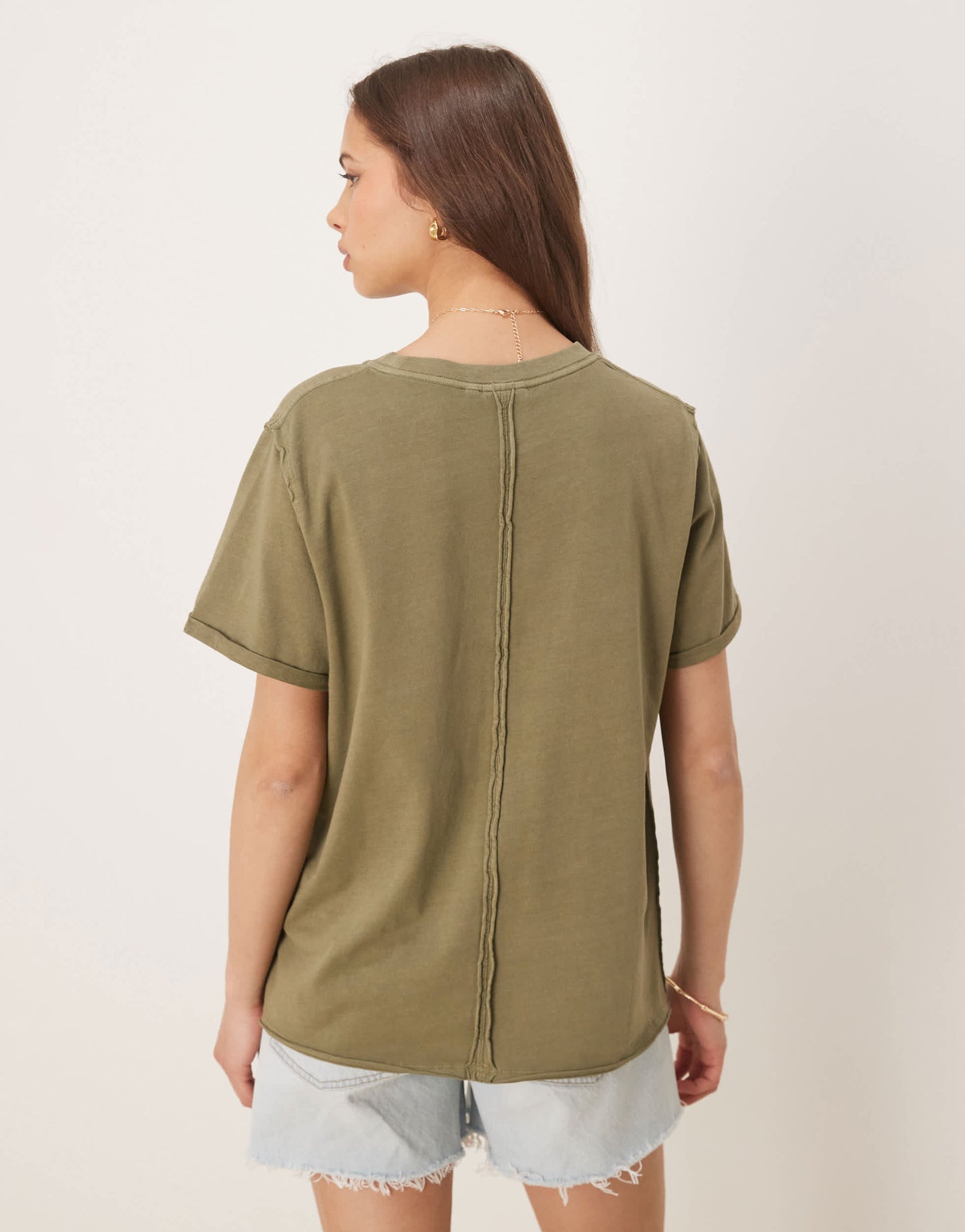 ASOS DESIGN slouchy raw edge regular fit t-shirt in washed khaki