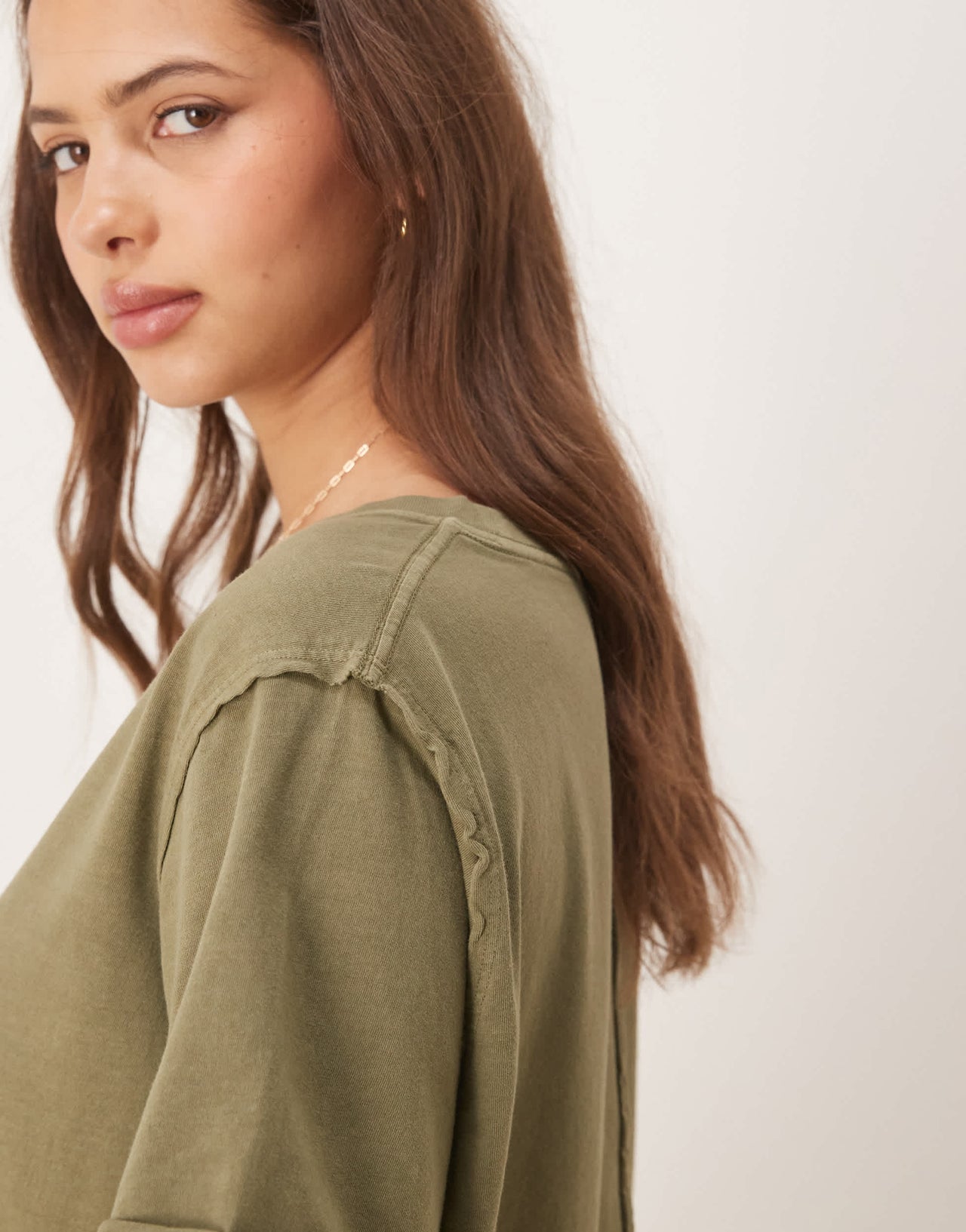 ASOS DESIGN slouchy raw edge regular fit t-shirt in washed khaki