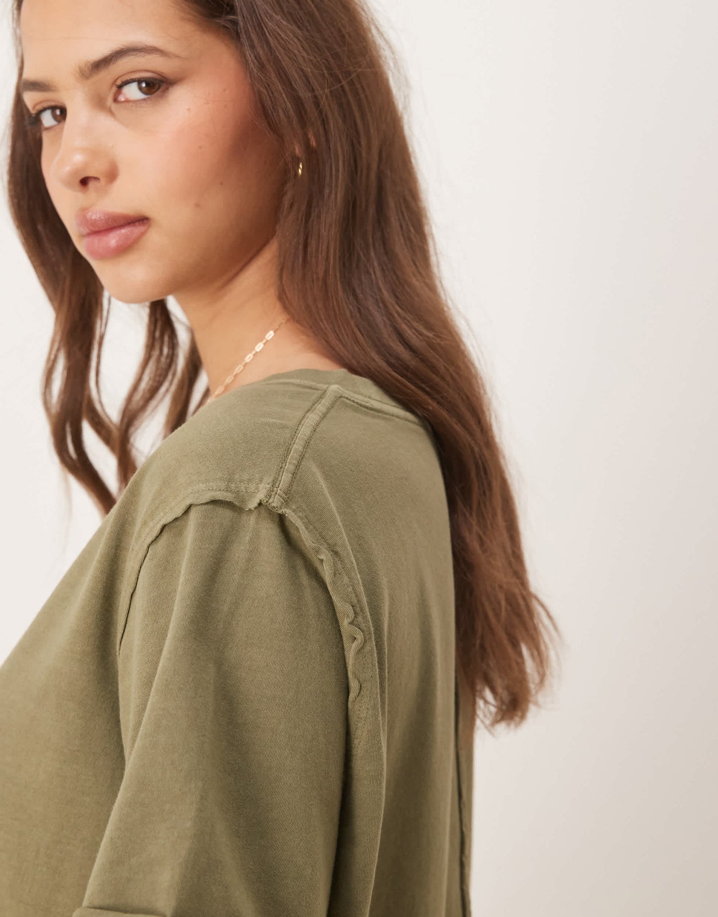ASOS DESIGN slouchy raw edge regular fit t-shirt in washed khaki