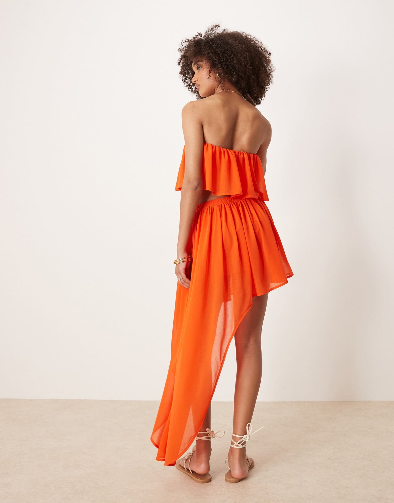 ASOS DESIGN co-ord ruffle mini skirt with asymmetric hem in orange