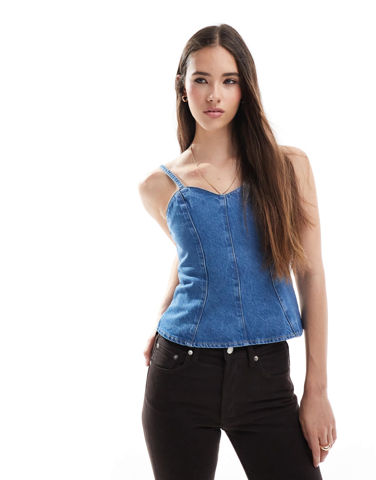 ASOS DESIGN cinched waist denim peplum top co-ord