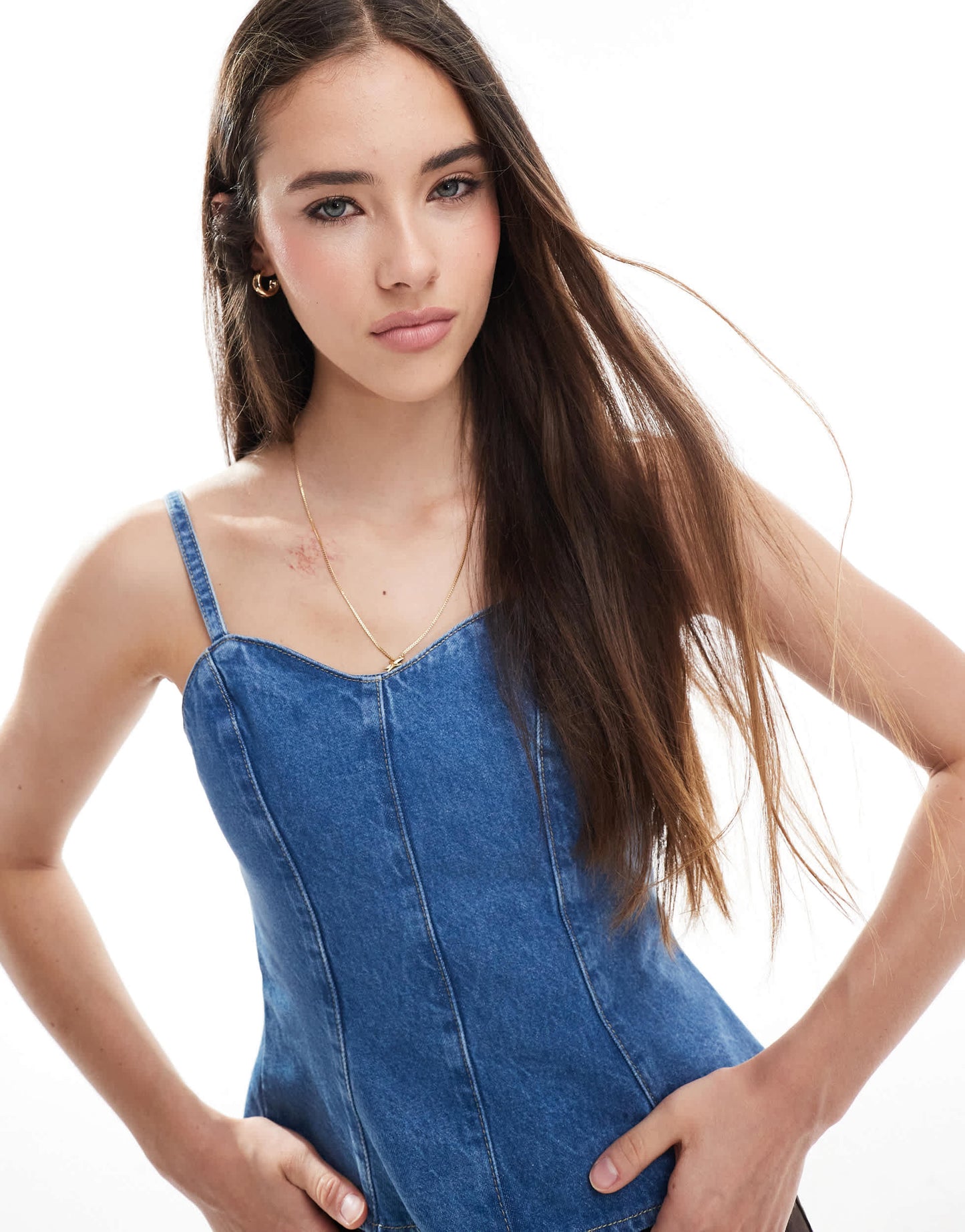 ASOS DESIGN cinched waist denim peplum top co-ord