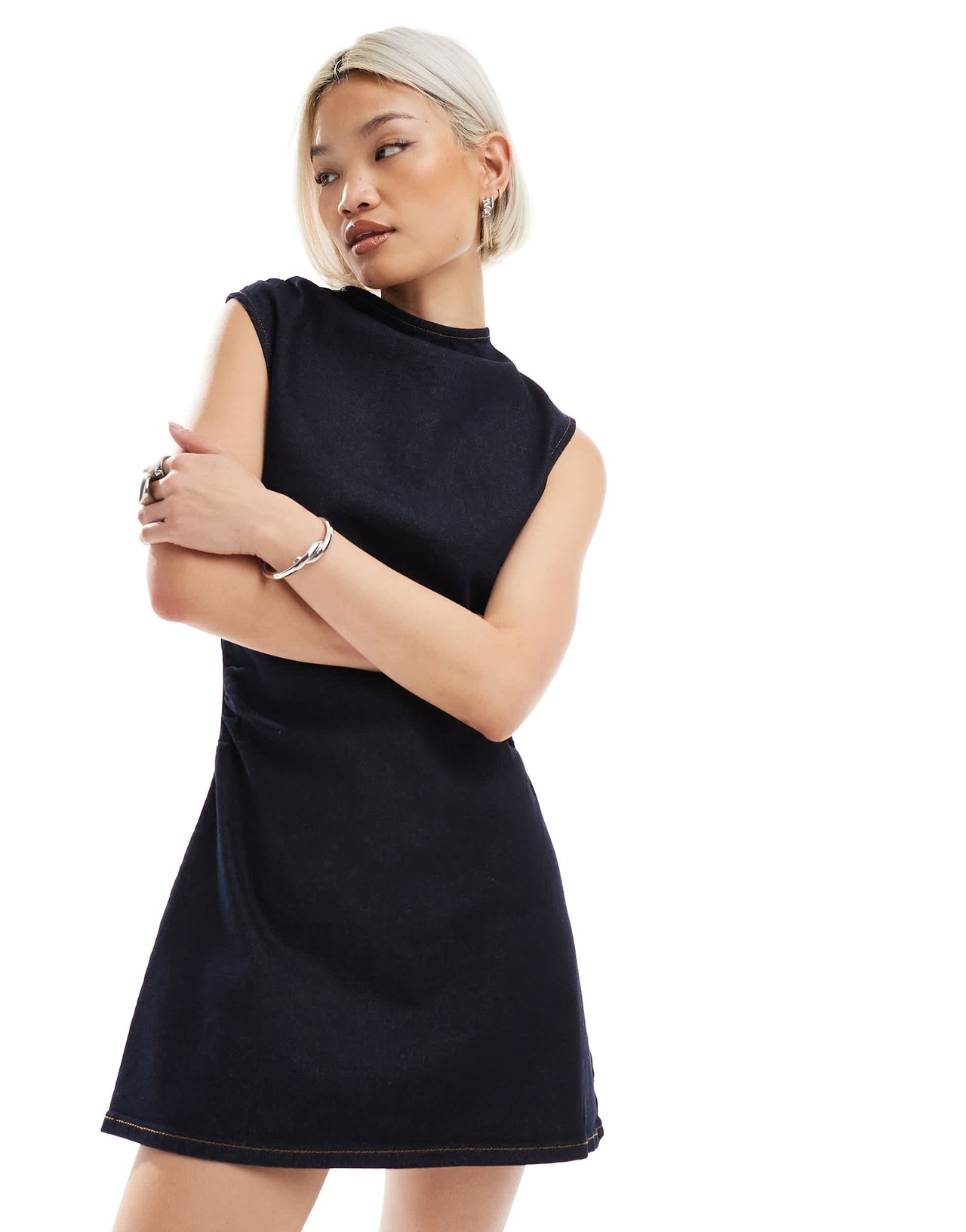 ASOS DESIGN cinch waist rouched denim mini dress