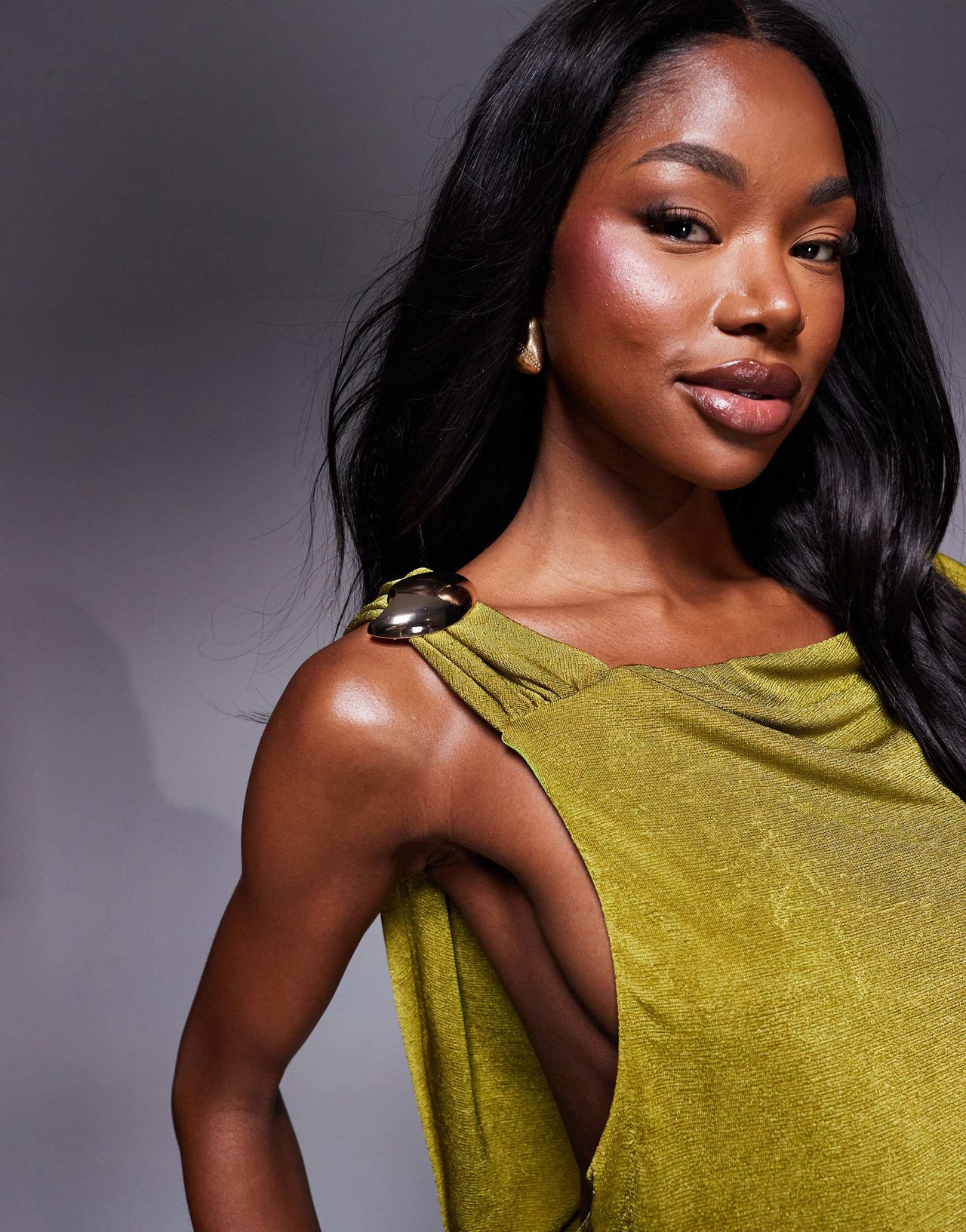 ASOS DESIGN sleeveless with plunge cowl back with trim detail maxi dress in green