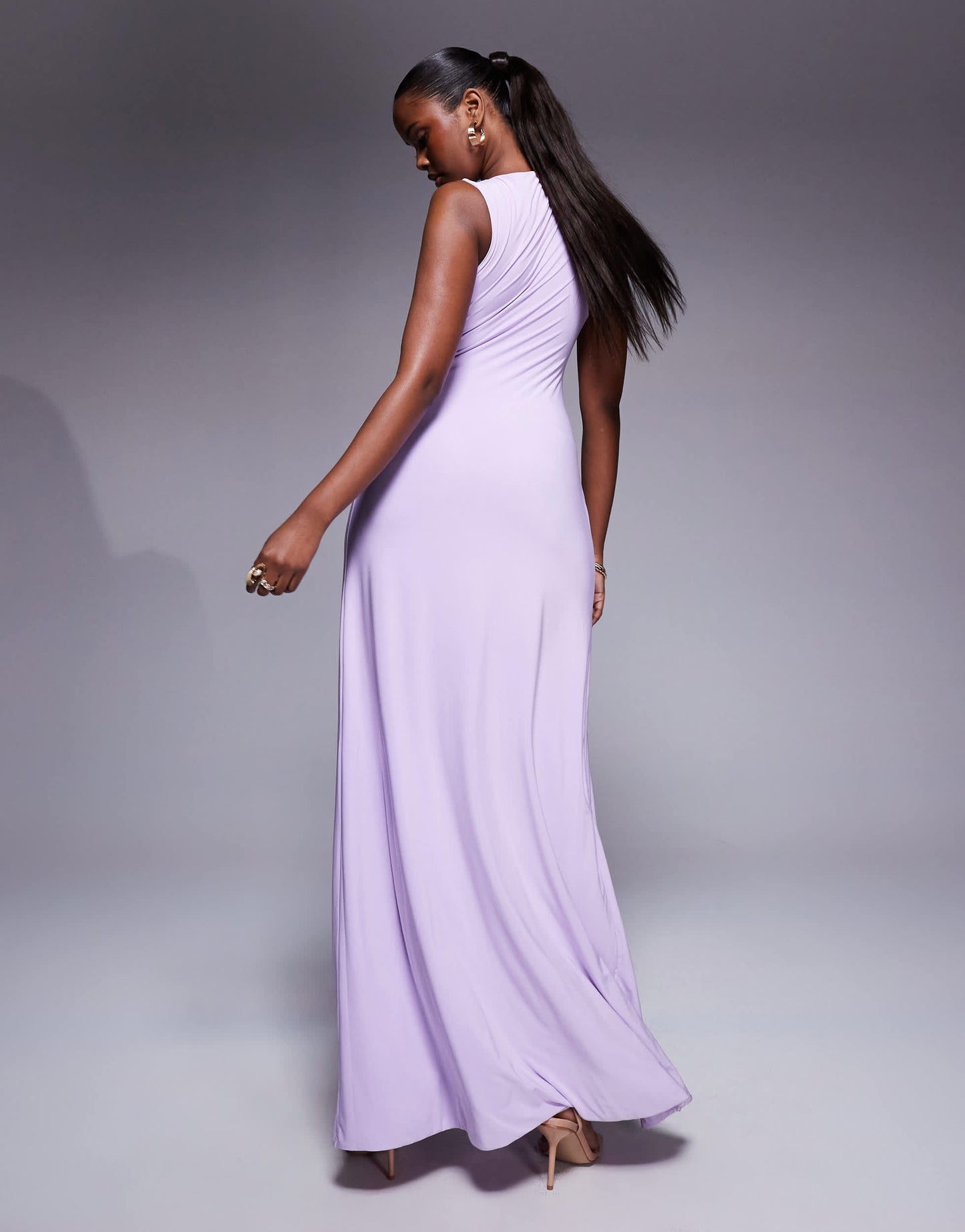 ASOS DESIGN sleeveless sarong detail maxi dress with contrast sash in lilac