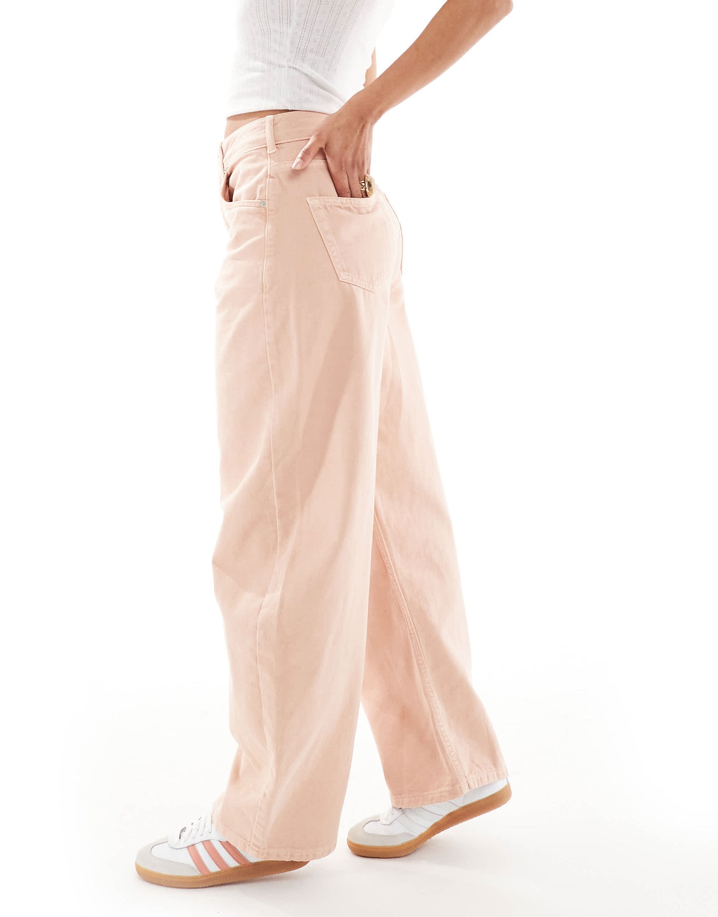 ASOS DESIGN high waisted barrel leg jean in peach