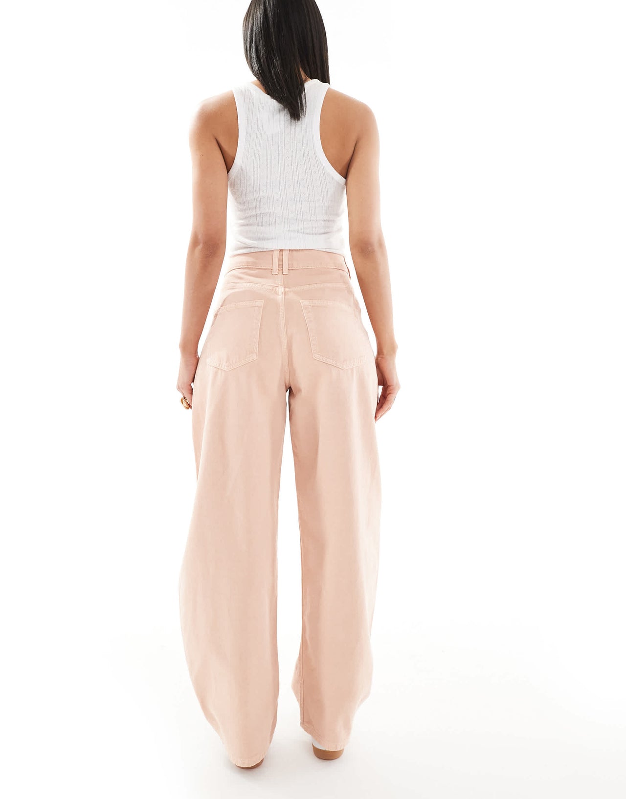 ASOS DESIGN high waisted barrel leg jean in peach