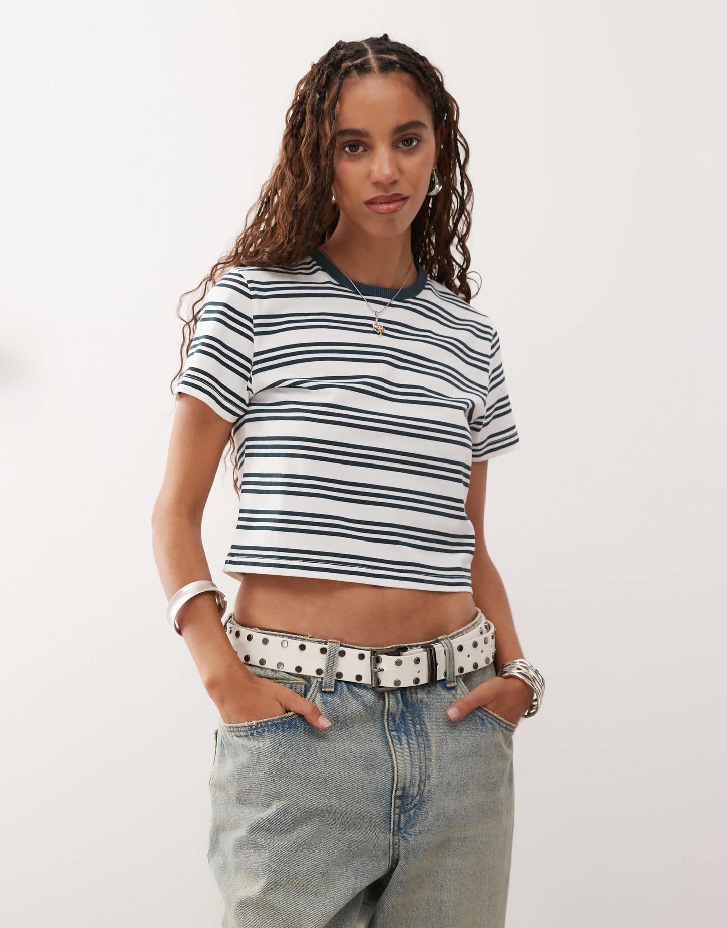 COLLUSION jersey stripe shrunken tee in stone