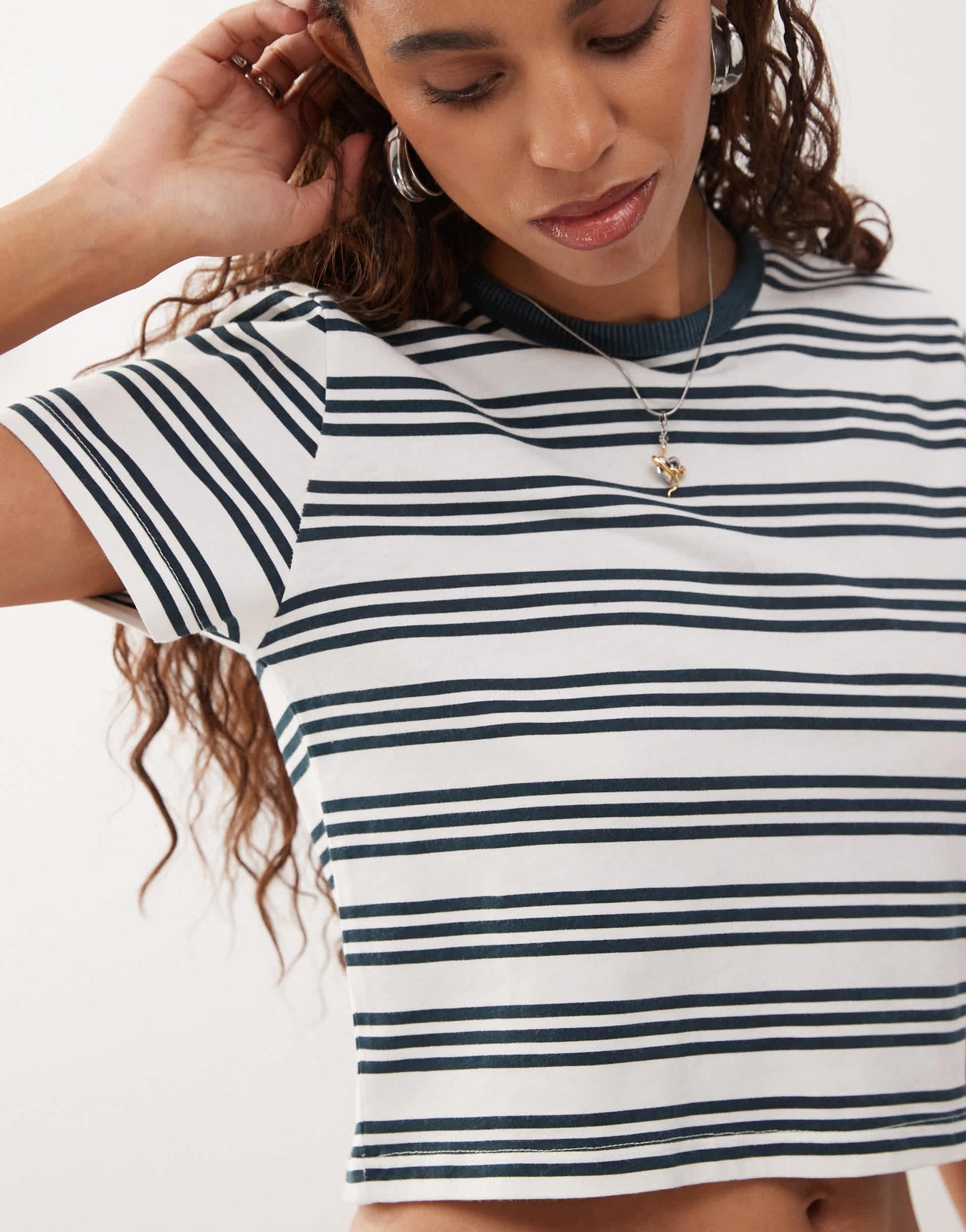 COLLUSION jersey stripe shrunken tee in stone