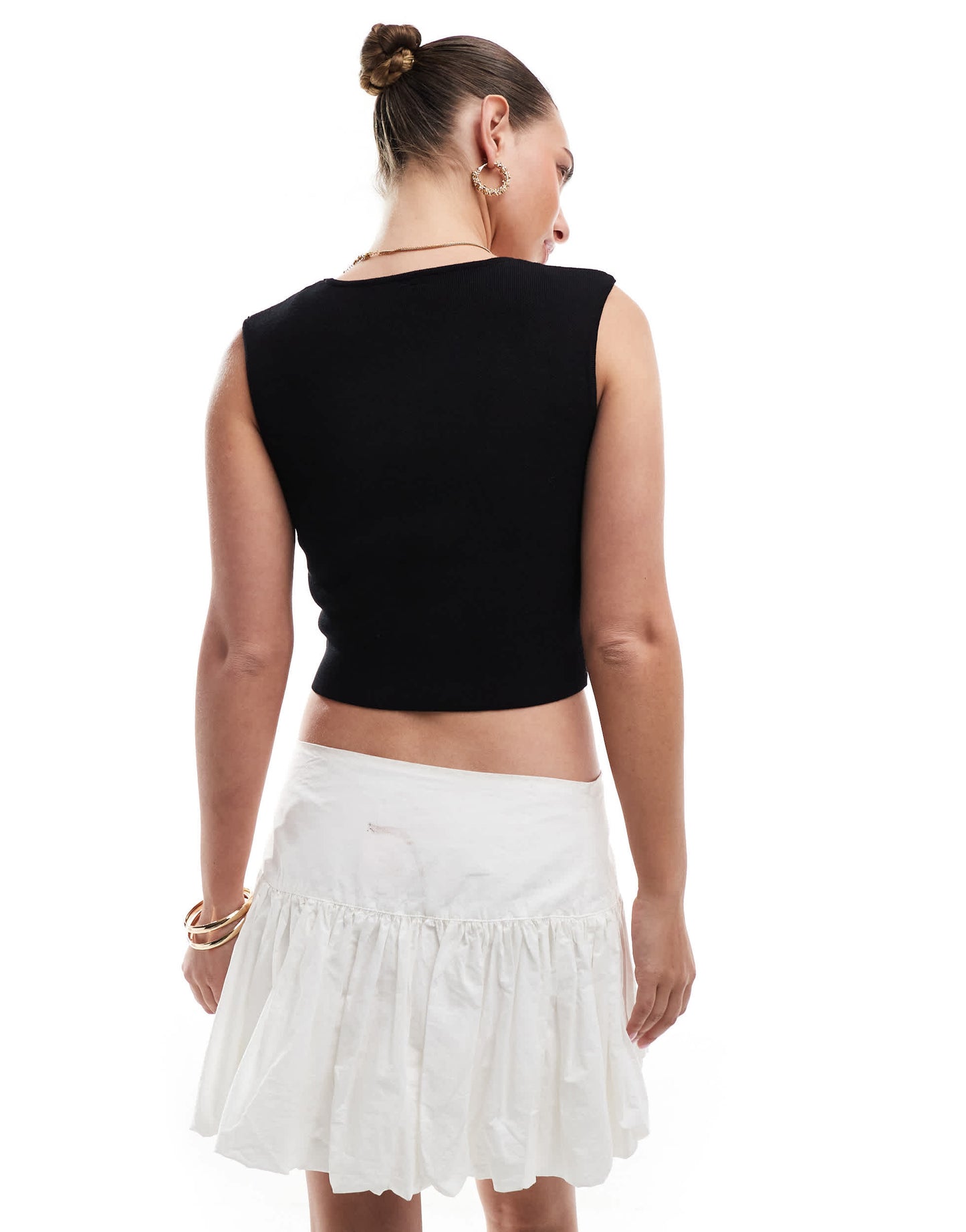 Stradivarius square neck knit crop top in black