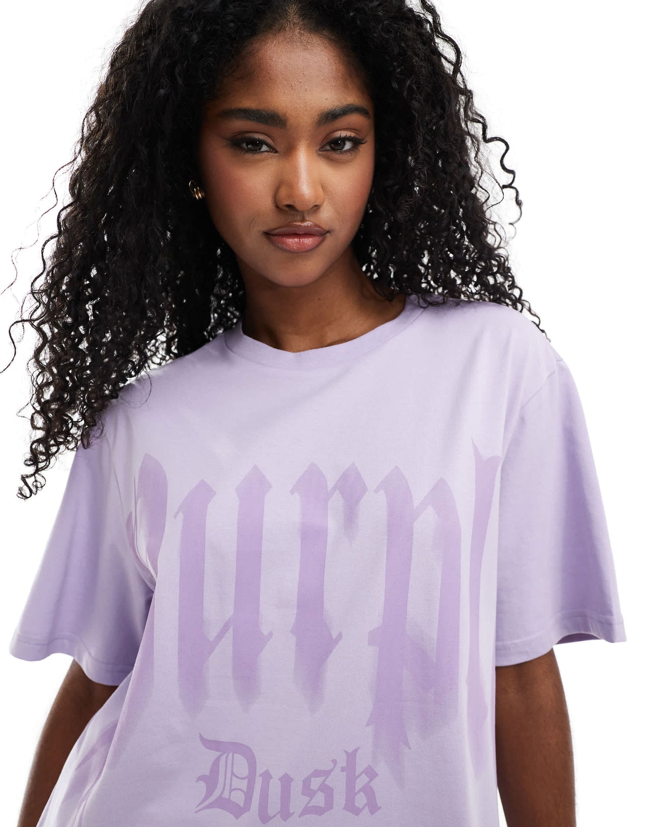 Monki oversized t-shirt with front print in lilac