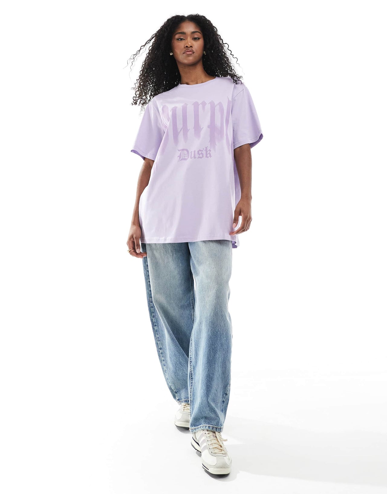 Monki oversized t-shirt with front print in lilac