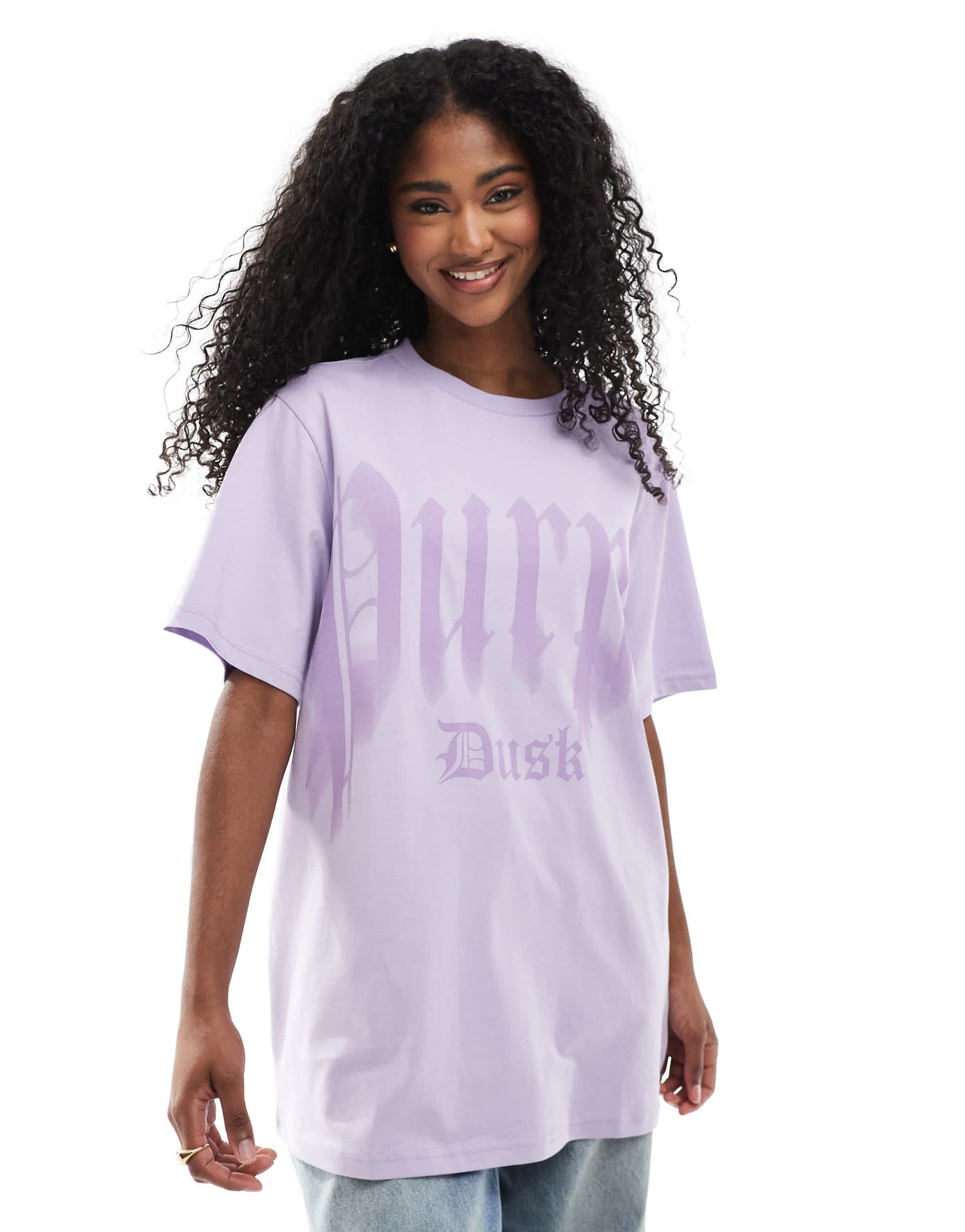 Monki oversized t-shirt with front print in lilac