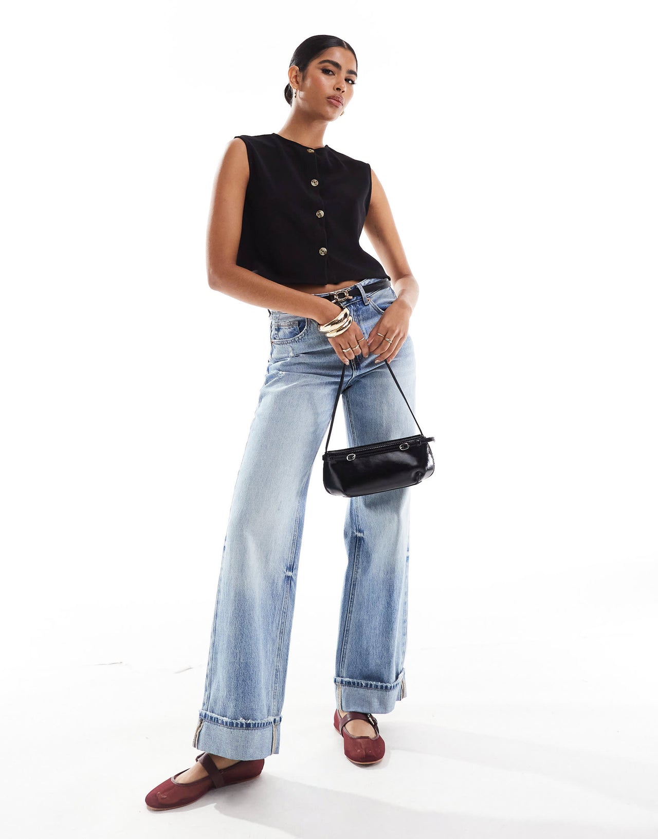 ASOS DESIGN ribbed wide shoulder boxy cropped waistcoat in black