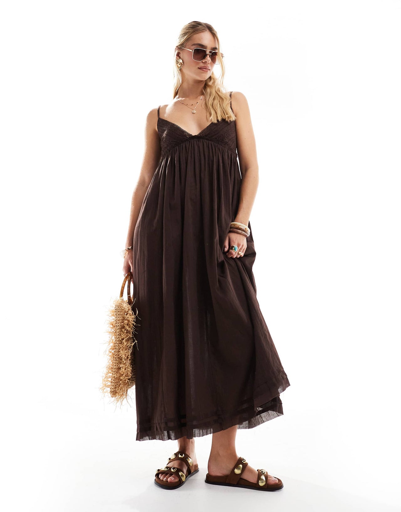 Accessorize midi beach dress in brown
