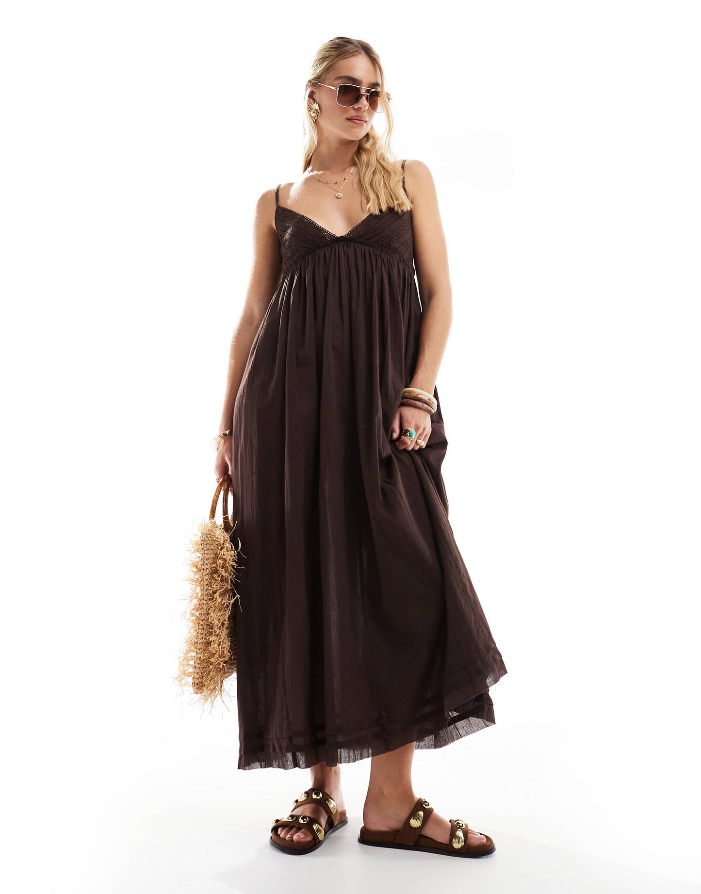 Accessorize midi beach dress in brown
