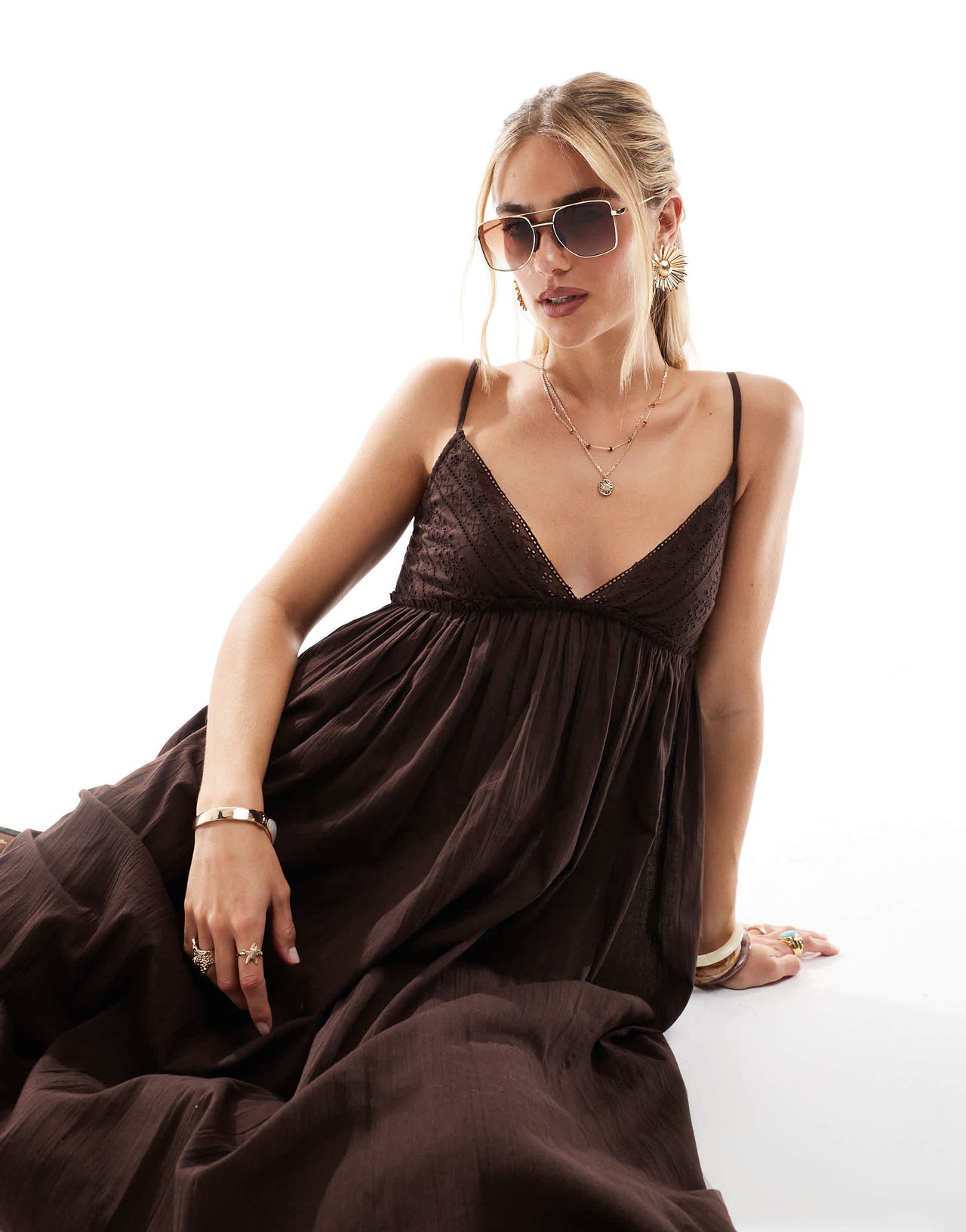 Accessorize midi beach dress in brown