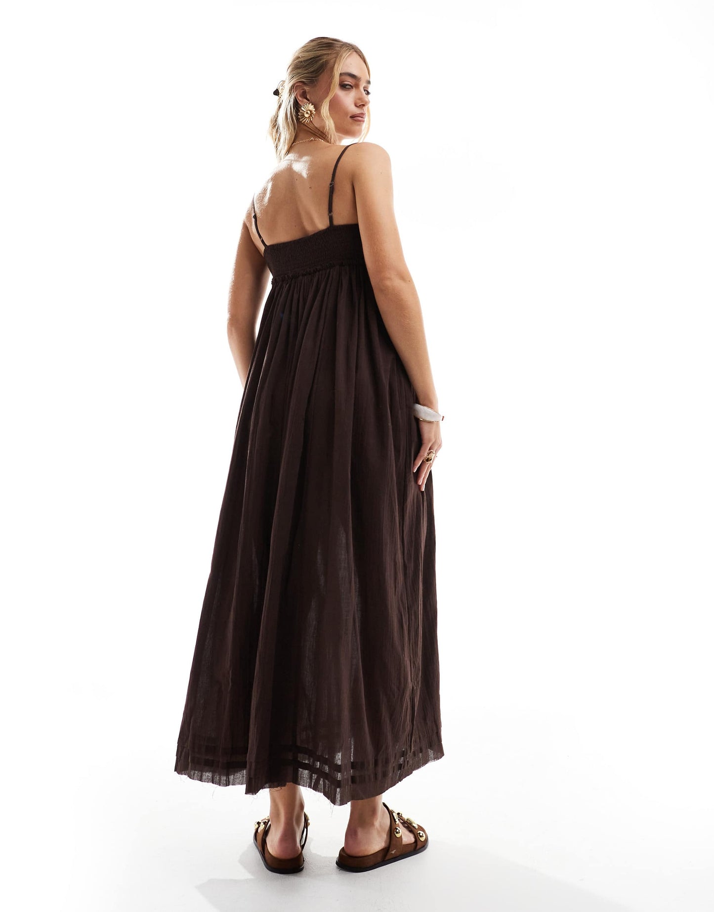 Accessorize midi beach dress in brown