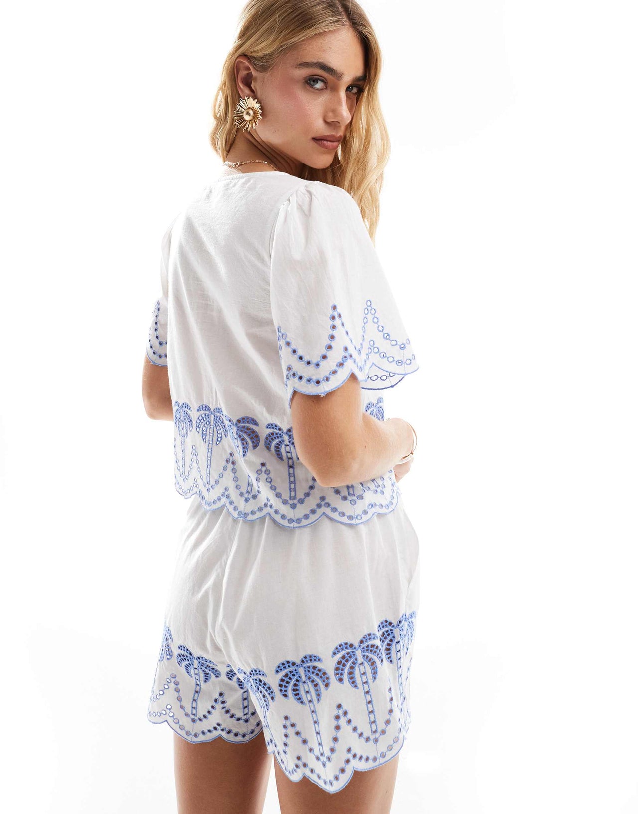 Accessorize tie front beach shirt with embroidery detail in white