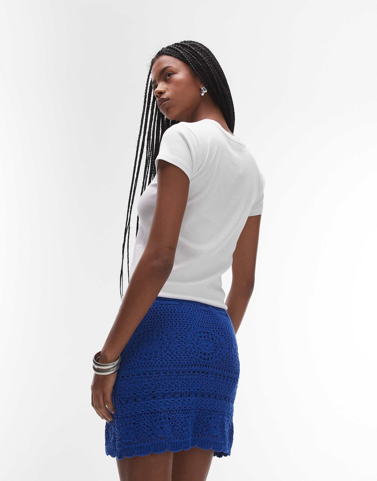 Topshop knitted crochet rara mini skirt in cobalt blue