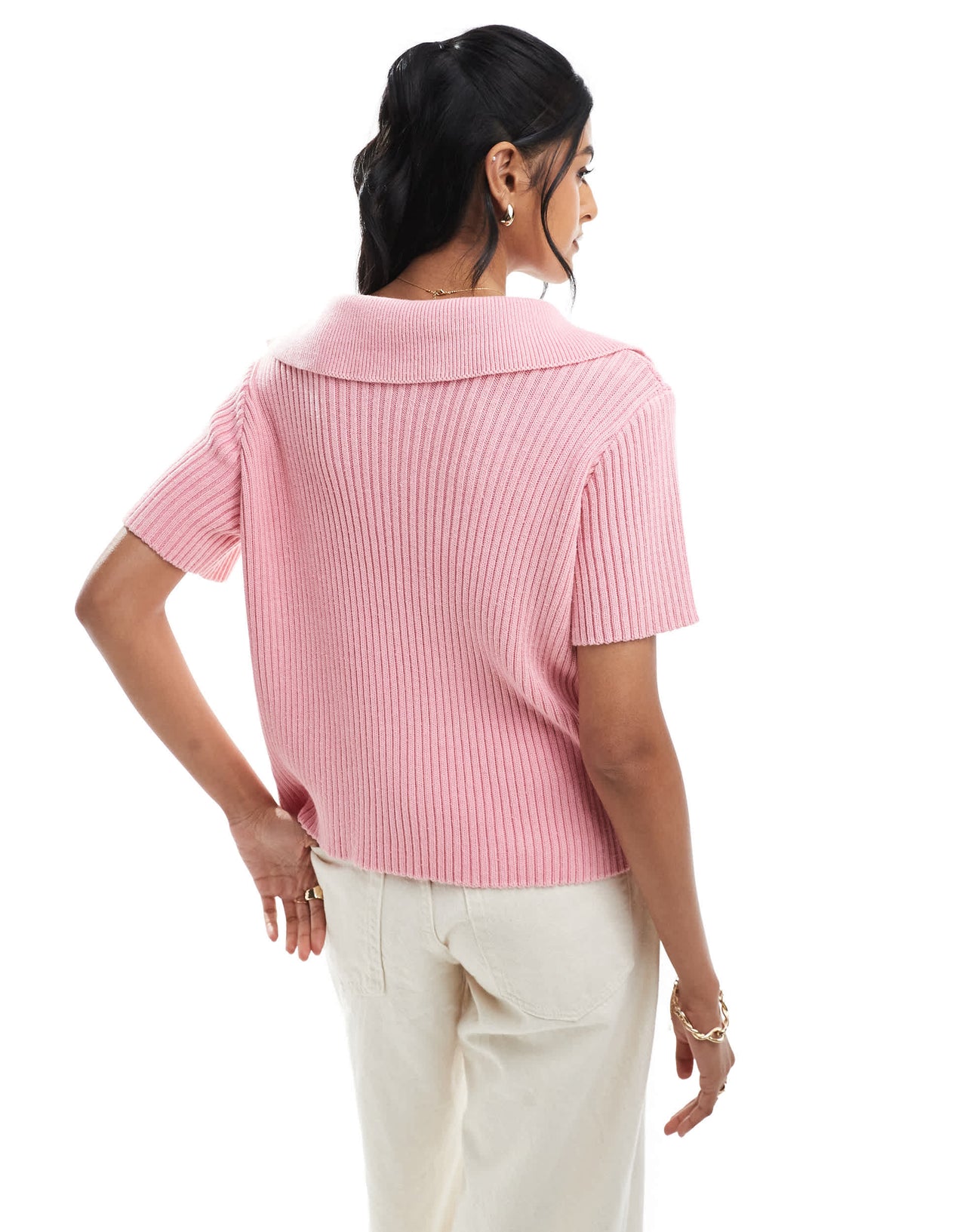 ASOS DESIGN knitted polo top in pink