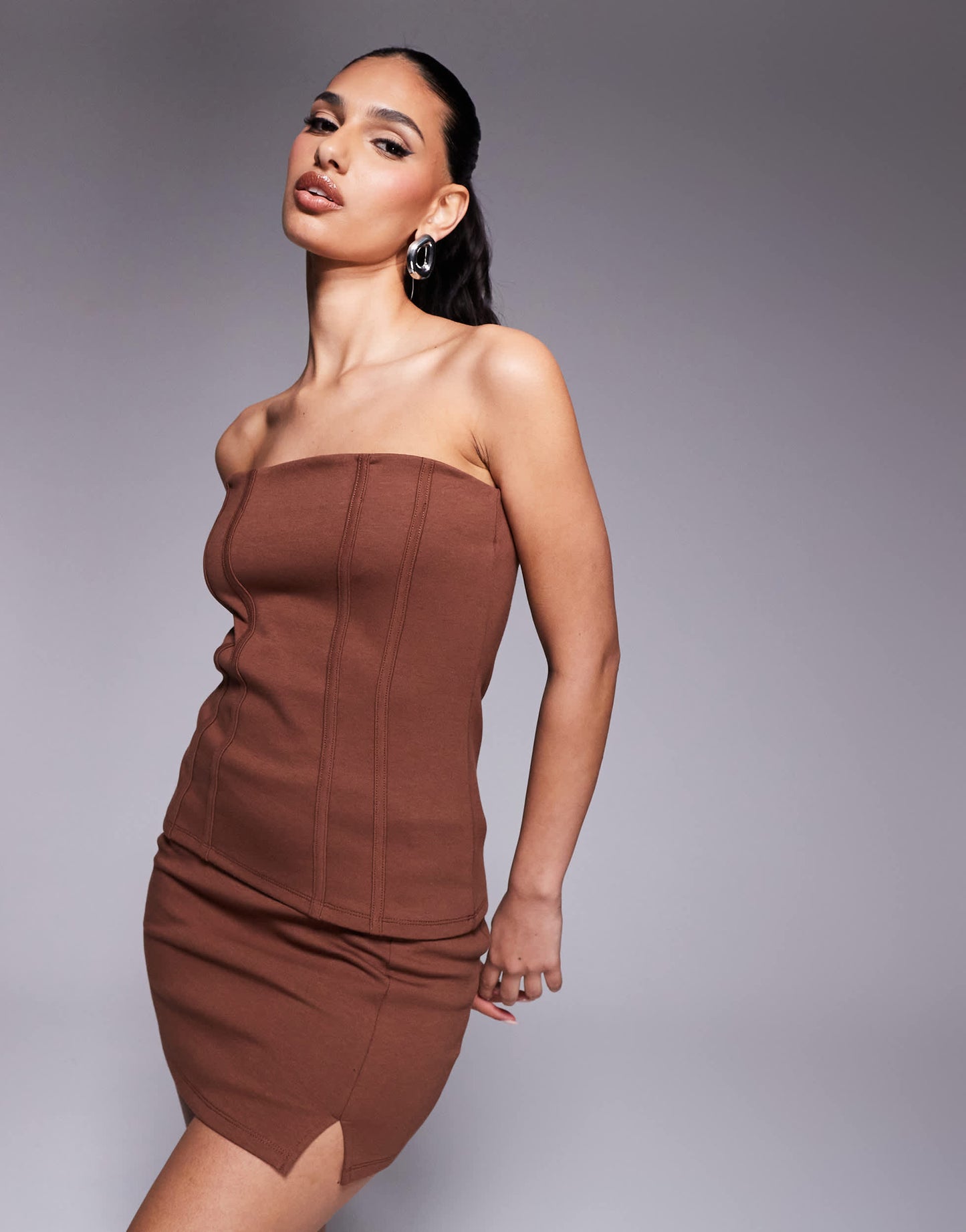 ASOS DESIGN co-ord premium ponte mini skirt in chocolate