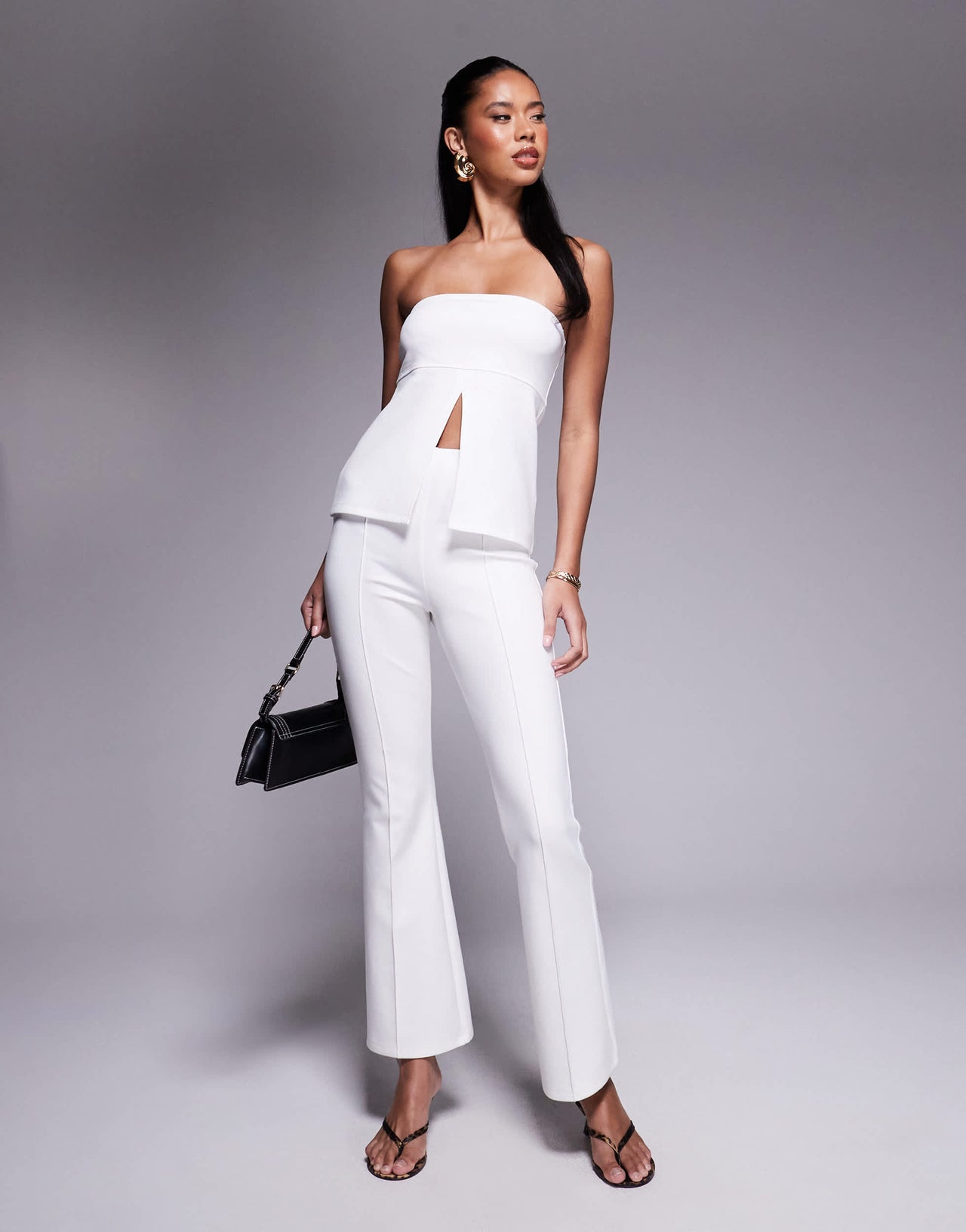 ASOS DESIGN co-ord ponte flare trousers in ivory