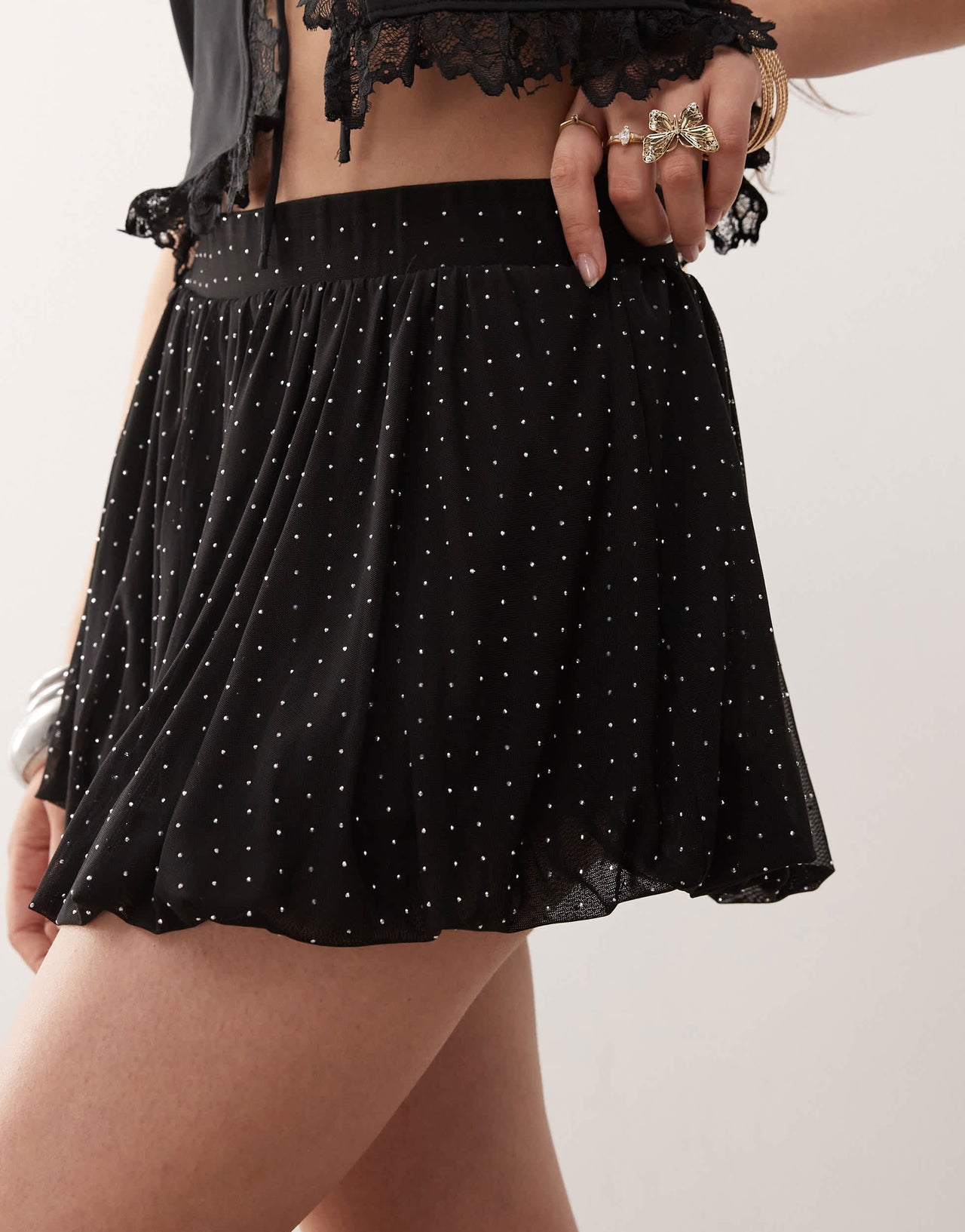 Miss Selfridge bubble hem studded skirt